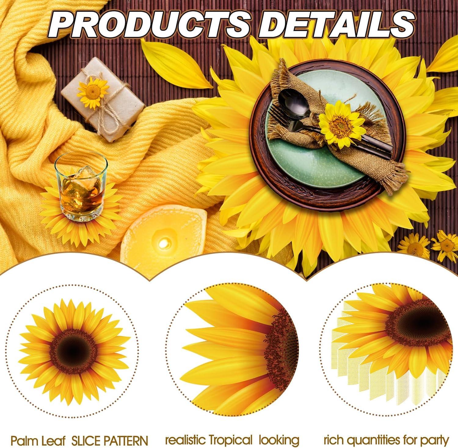 imageGeosar 200 Disposable Paper Placemats and Coasters Set Paper Woven Placemat with Coasters Outdoor Indoor for Farmhouse Rustic Dining Table Decoration Shower BirthdaySunflower