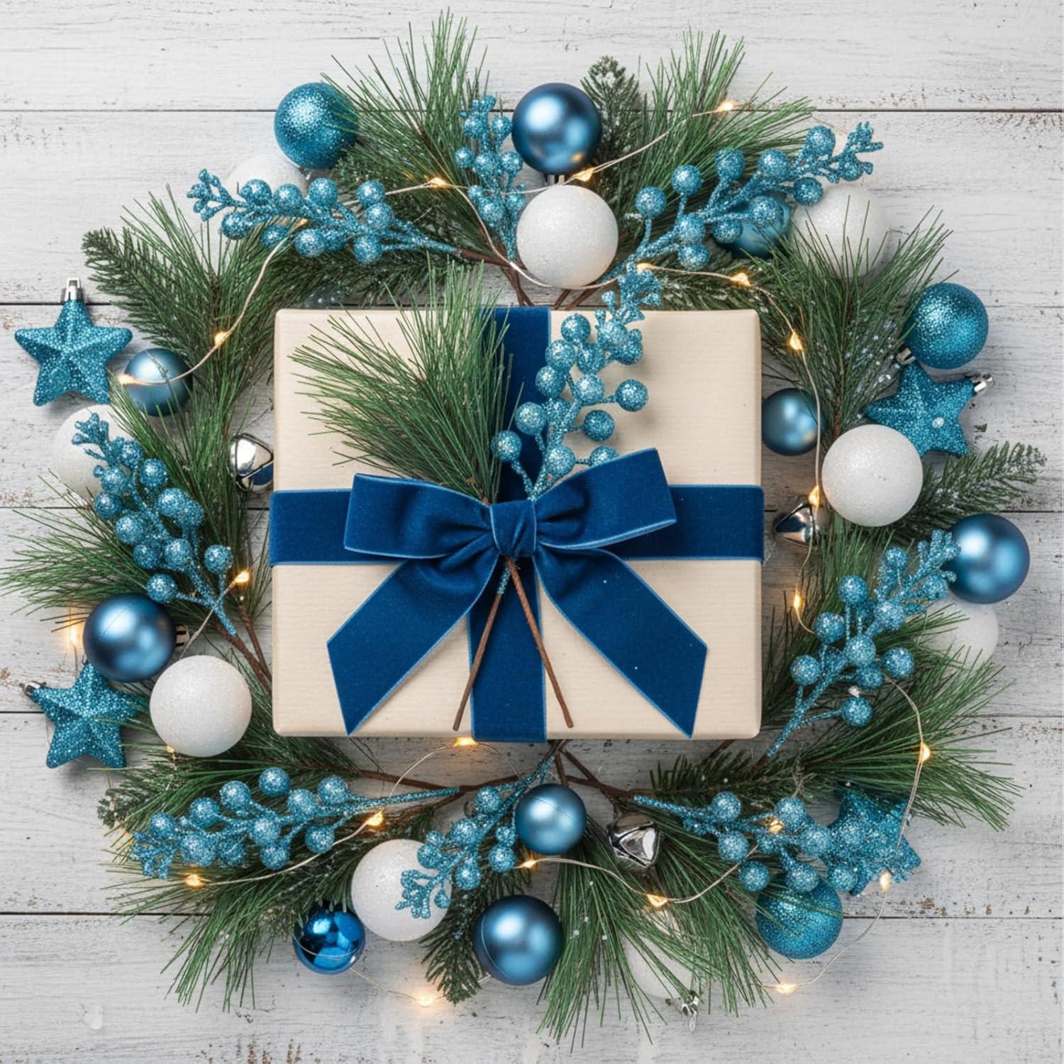 imageGeosar 24 Pieces Christmas Artificial Greenery Pine Branches Small Holly Artificial Berries Picks Bulk for Crafts Wreath Decorations Xmas Tree Party Gift for Christmas Holiday Decor RedBlue