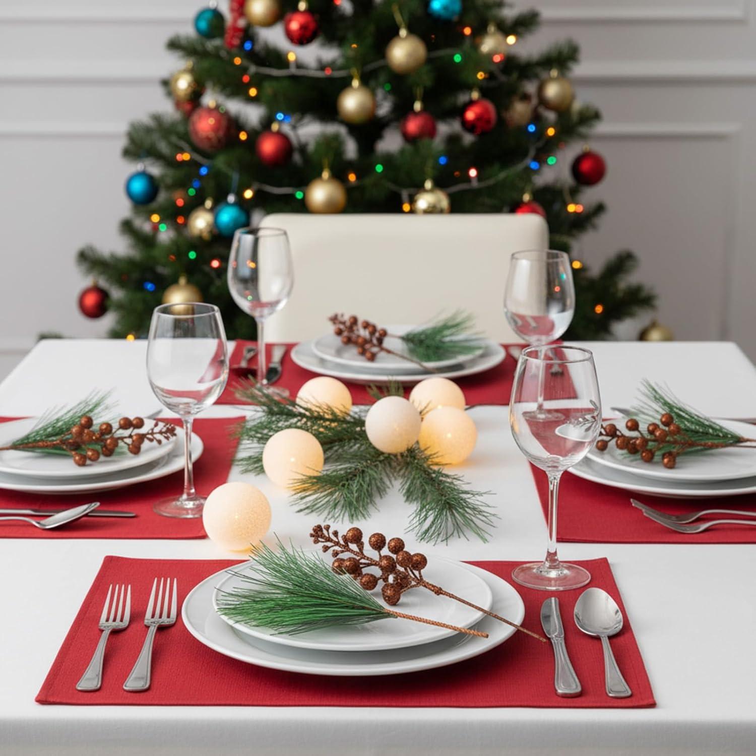 imageGeosar 24 Pieces Christmas Artificial Greenery Pine Branches Small Holly Artificial Berries Picks Bulk for Crafts Wreath Decorations Xmas Tree Party Gift for Christmas Holiday Decor RedCopper