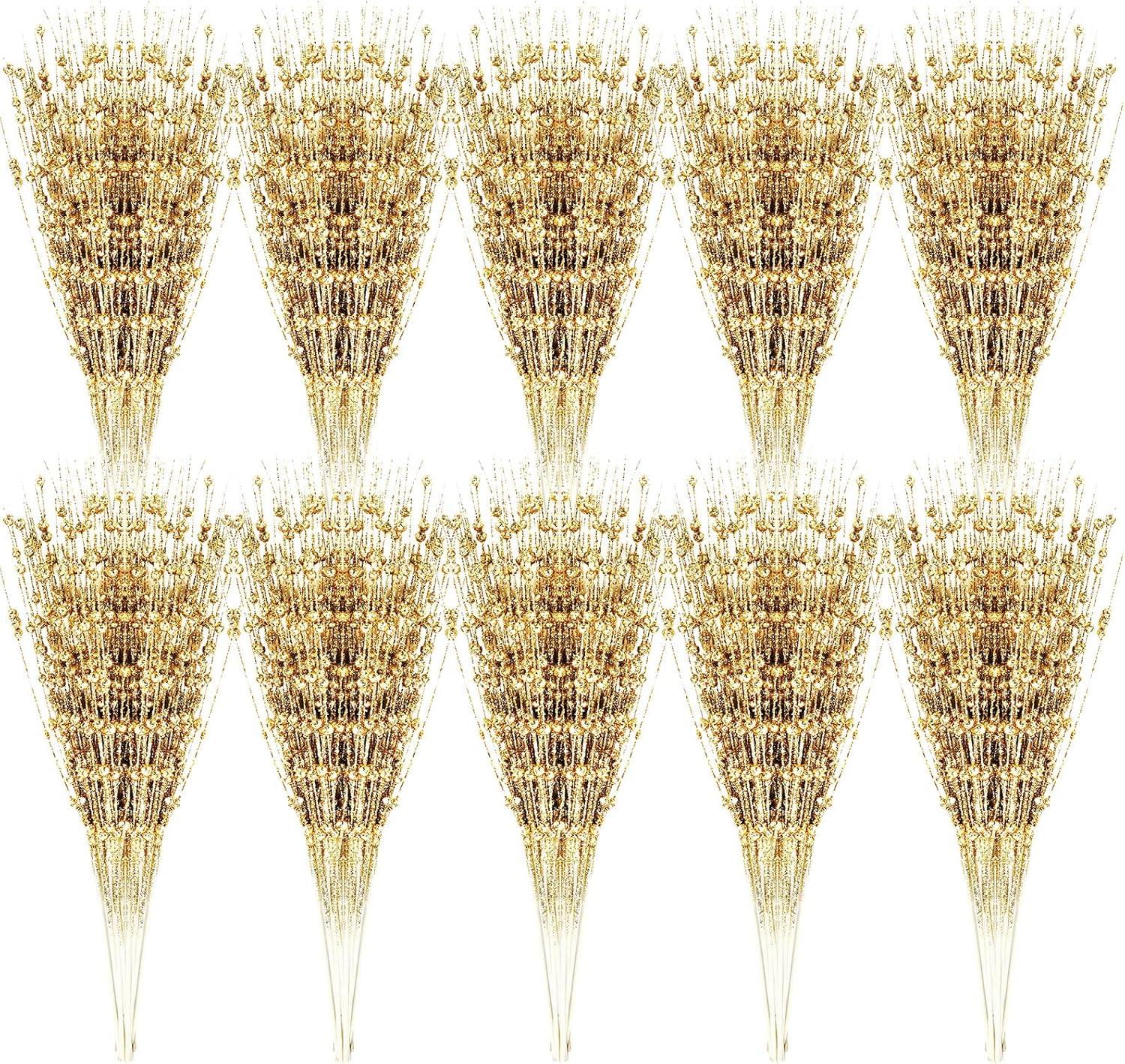 imageGeosar 30 Pcs Christmas Artificial Glitter Berry Stem Decorations 17 Inch Faux Stick Floral Pick Centerpiece Bouquet Flower Bead Twigs for Centerpiece Tree Wreath Xmas Ornaments HomeBurgundyGold