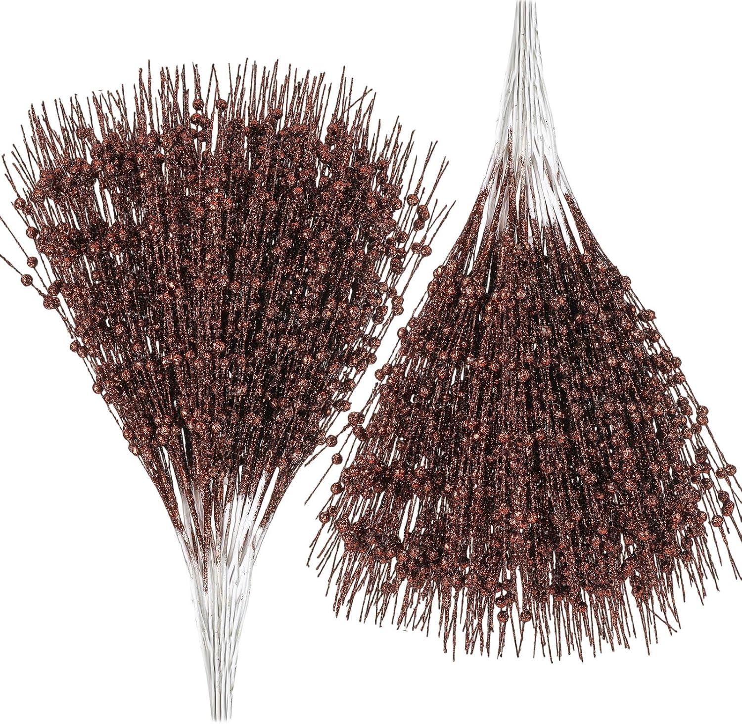 imageGeosar 30 Pcs Christmas Artificial Glitter Berry Stem Decorations 17 Inch Faux Stick Floral Pick Centerpiece Bouquet Flower Bead Twigs for Centerpiece Tree Wreath Xmas Ornaments HomeBurgundyBrown