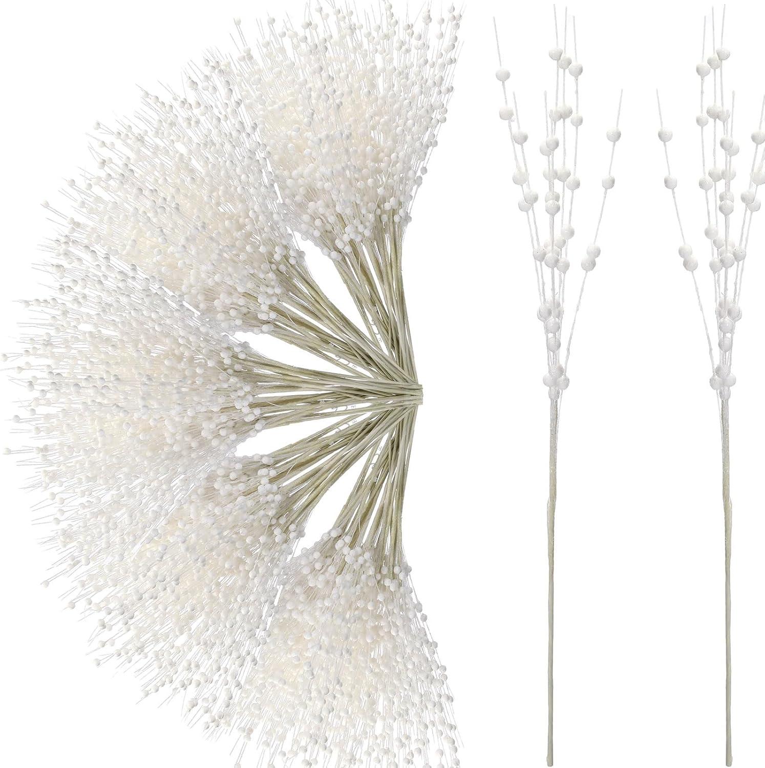 imageGeosar 30 Pcs Christmas Artificial Glitter Berry Stem Decorations 17 Inch Faux Stick Floral Pick Centerpiece Bouquet Flower Bead Twigs for Centerpiece Tree Wreath Xmas Ornaments HomeBurgundyWhite