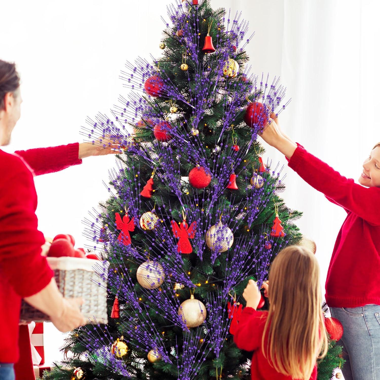 imageGeosar 30 Pcs Christmas Artificial Glitter Berry Stem Decorations 17 Inch Faux Stick Floral Pick Centerpiece Bouquet Flower Bead Twigs for Centerpiece Tree Wreath Xmas Ornaments HomeBurgundyPurple