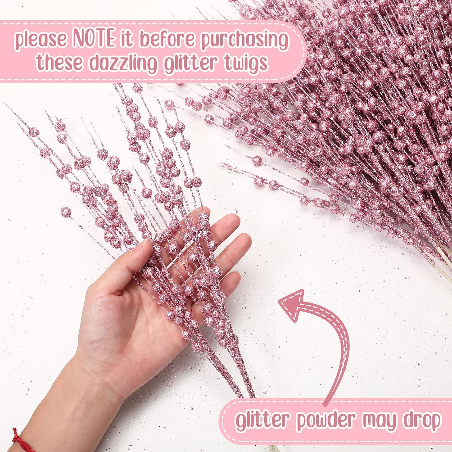 imageGeosar 30 Pcs Christmas Artificial Glitter Berry Stem Decorations 17 Inch Faux Stick Floral Pick Centerpiece Bouquet Flower Bead Twigs for Centerpiece Tree Wreath Xmas Ornaments HomeBurgundyPink