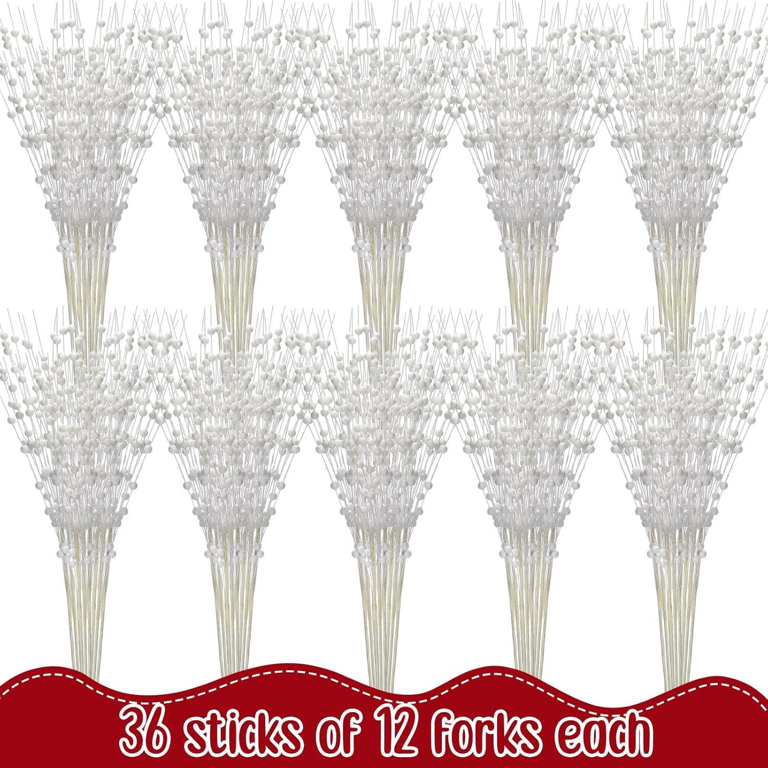 imageGeosar 30 Pcs Christmas Artificial Glitter Berry Stem Decorations 17 Inch Faux Stick Floral Pick Centerpiece Bouquet Flower Bead Twigs for Centerpiece Tree Wreath Xmas Ornaments HomeBurgundyWhite