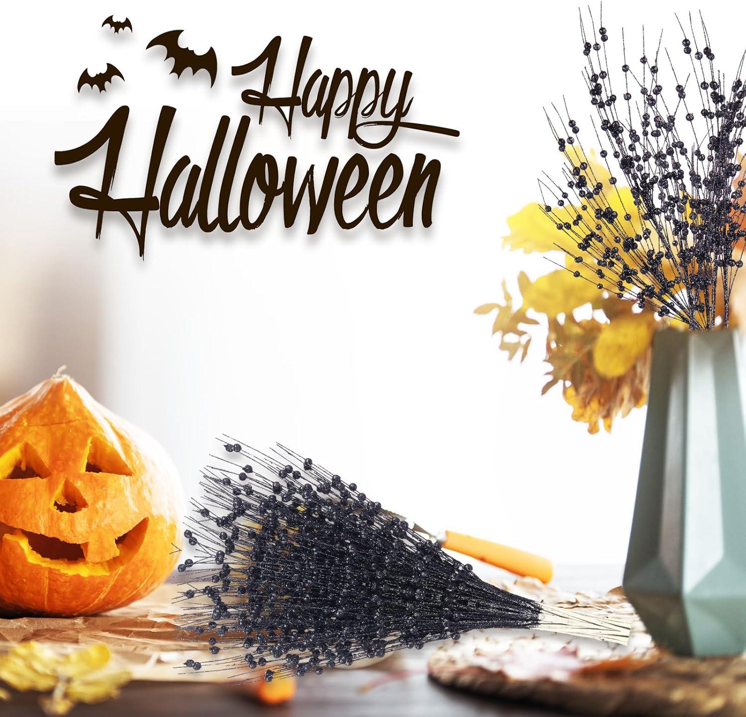 imageGeosar 30 Pcs Christmas Artificial Glitter Berry Stem Decorations 17 Inch Faux Stick Floral Pick Centerpiece Bouquet Flower Bead Twigs for Centerpiece Tree Wreath Xmas Ornaments HomeBurgundyBlack