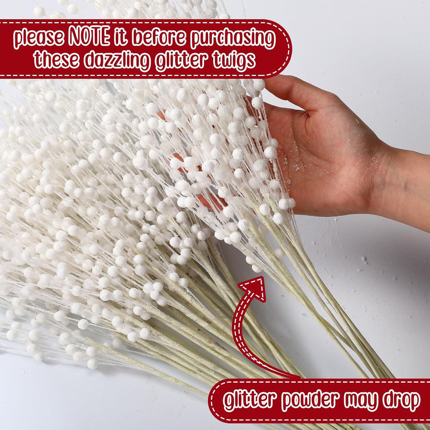 imageGeosar 30 Pcs Christmas Artificial Glitter Berry Stem Decorations 17 Inch Faux Stick Floral Pick Centerpiece Bouquet Flower Bead Twigs for Centerpiece Tree Wreath Xmas Ornaments HomeBurgundyWhite