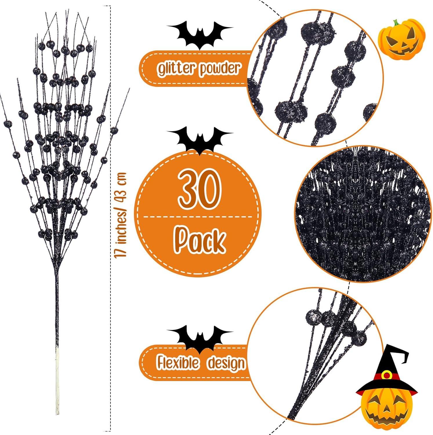 imageGeosar 30 Pcs Christmas Artificial Glitter Berry Stem Decorations 17 Inch Faux Stick Floral Pick Centerpiece Bouquet Flower Bead Twigs for Centerpiece Tree Wreath Xmas Ornaments HomeBurgundyBlack