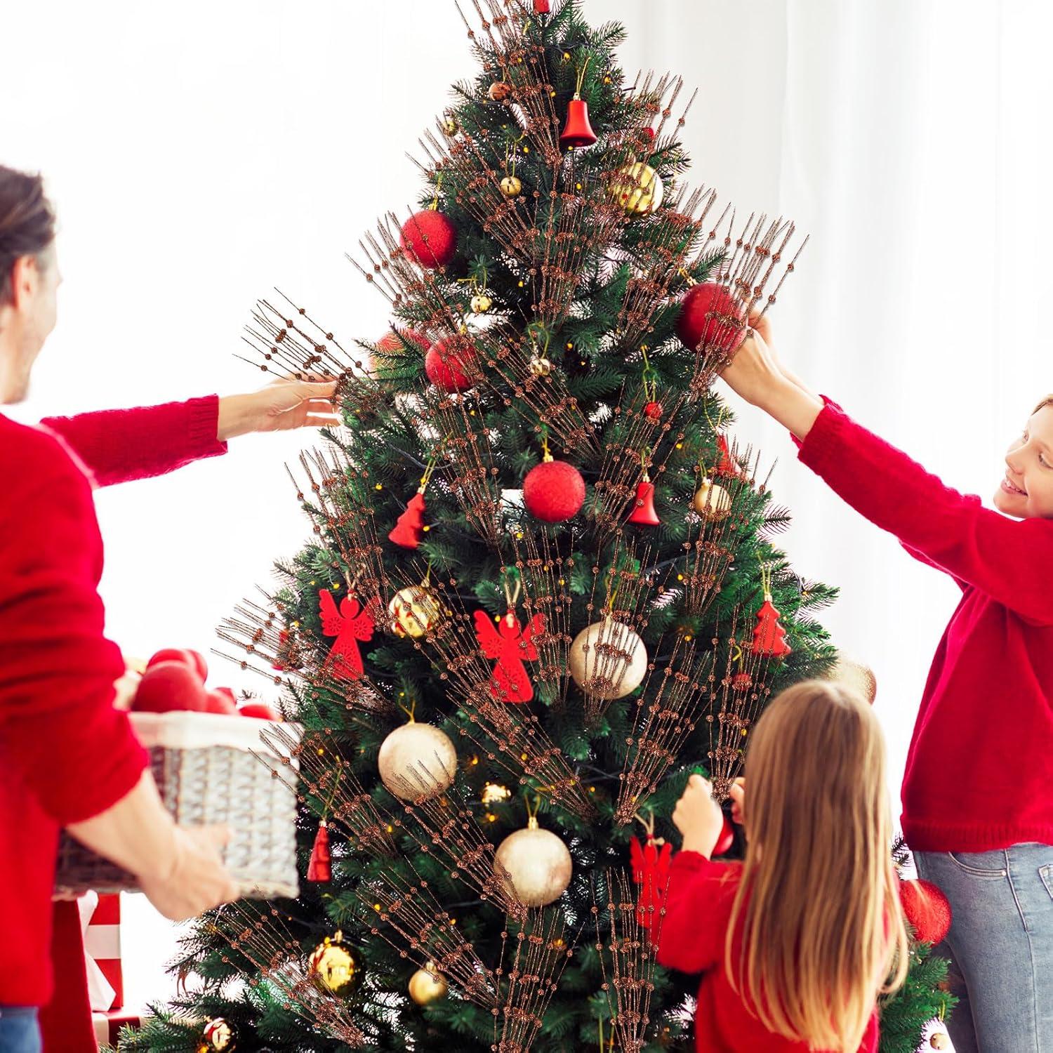 imageGeosar 30 Pcs Christmas Artificial Glitter Berry Stem Decorations 17 Inch Faux Stick Floral Pick Centerpiece Bouquet Flower Bead Twigs for Centerpiece Tree Wreath Xmas Ornaments HomeBurgundyBrown