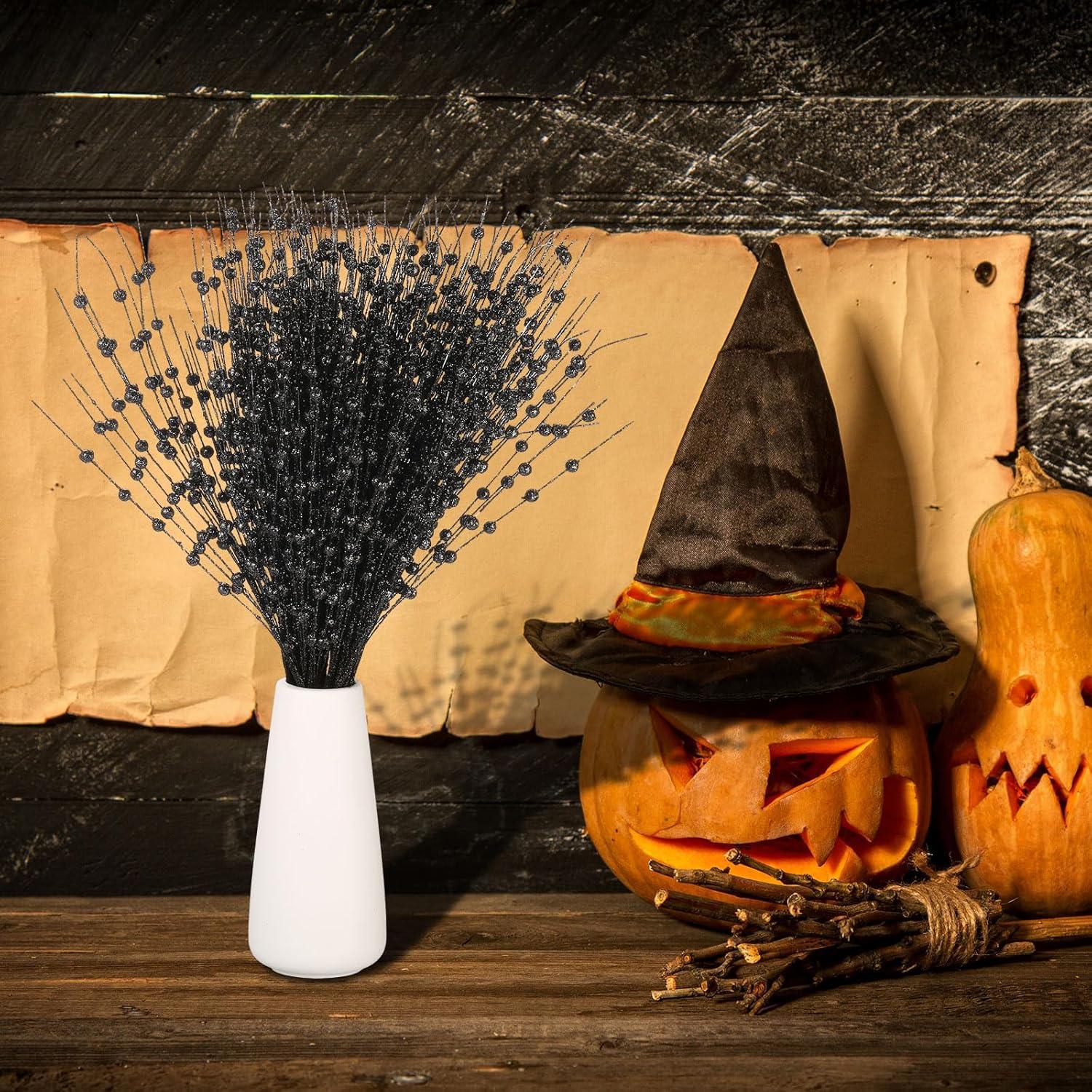 imageGeosar 30 Pcs Christmas Artificial Glitter Berry Stem Decorations 17 Inch Faux Stick Floral Pick Centerpiece Bouquet Flower Bead Twigs for Centerpiece Tree Wreath Xmas Ornaments HomeBurgundyBlack