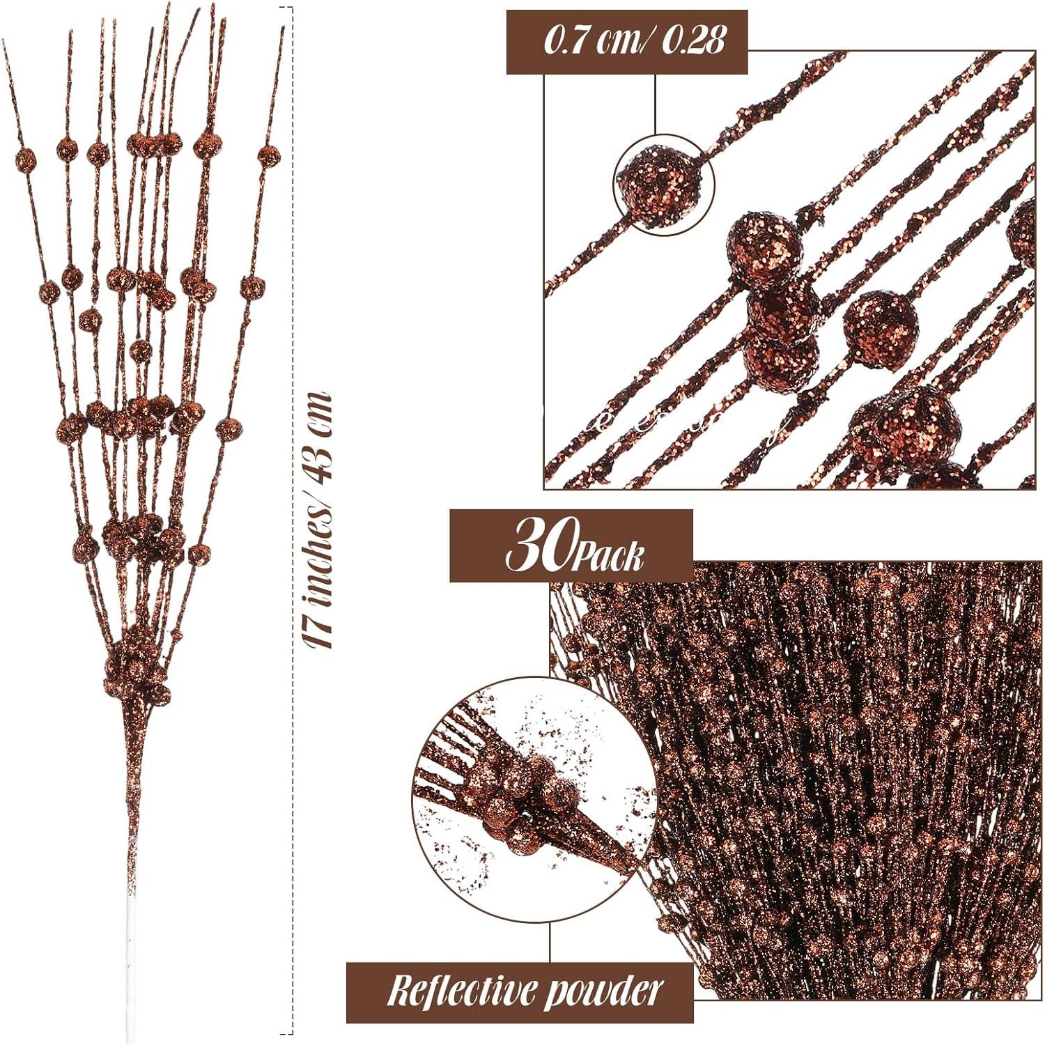 imageGeosar 30 Pcs Christmas Artificial Glitter Berry Stem Decorations 17 Inch Faux Stick Floral Pick Centerpiece Bouquet Flower Bead Twigs for Centerpiece Tree Wreath Xmas Ornaments HomeBurgundyBrown