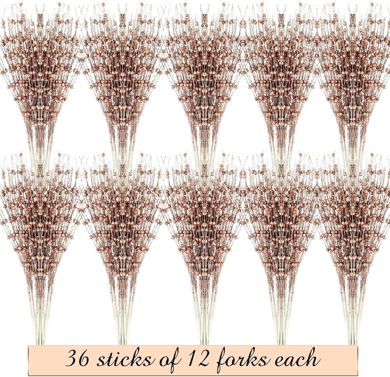 imageGeosar 30 Pcs Christmas Artificial Glitter Berry Stem Decorations 17 Inch Faux Stick Floral Pick Centerpiece Bouquet Flower Bead Twigs for Centerpiece Tree Wreath Xmas Ornaments HomeBurgundyRose Gold