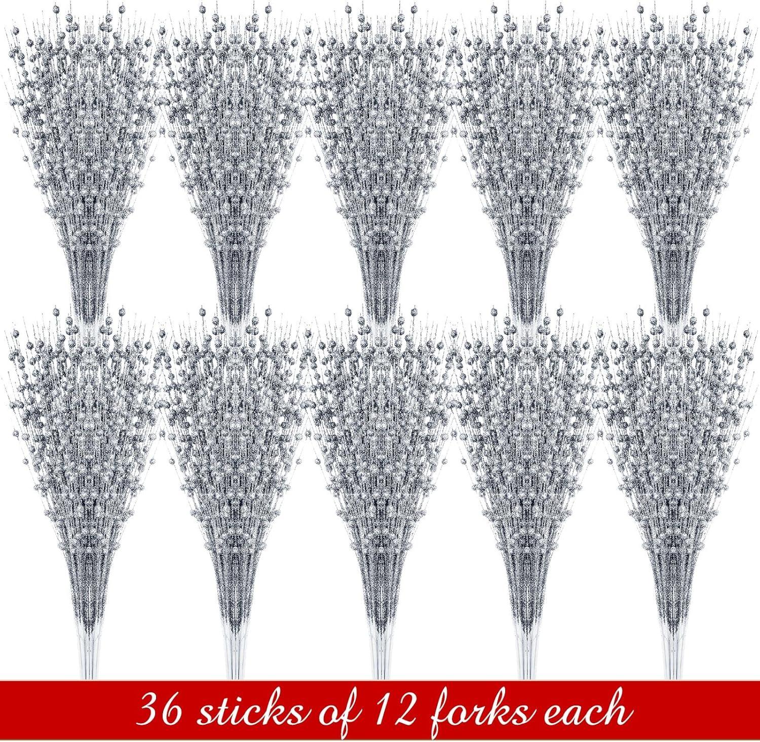 imageGeosar 30 Pcs Christmas Artificial Glitter Berry Stem Decorations 17 Inch Faux Stick Floral Pick Centerpiece Bouquet Flower Bead Twigs for Centerpiece Tree Wreath Xmas Ornaments HomeBurgundySilver