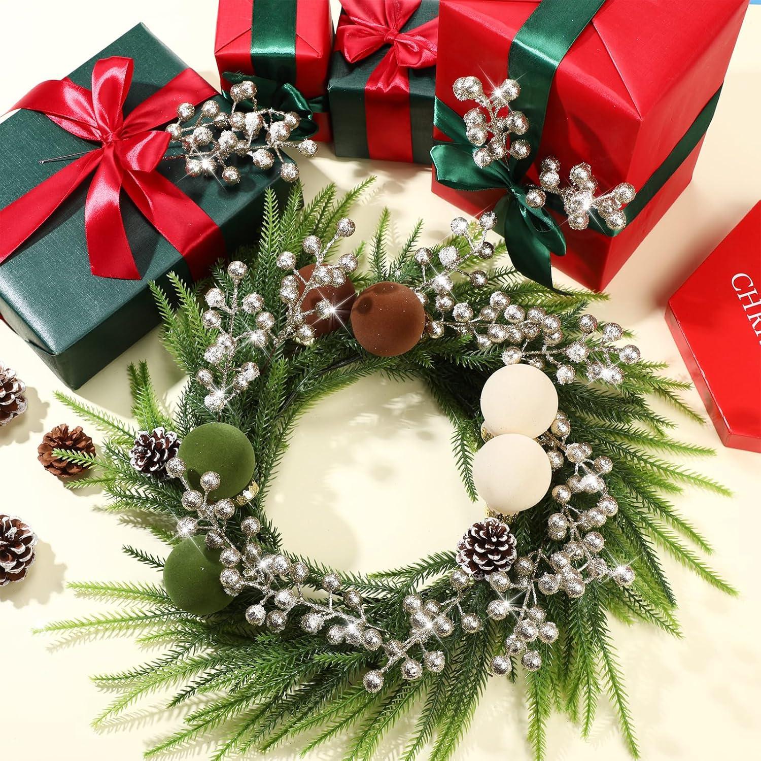 imageGeosar 30 Pieces Artificial Christmas Berry Picks with Snowflake Glitter Artificial Holly Berry Stems for Christmas Tree Ornaments Vases DIY Crafts Home Wedding Party Holiday DecorWhiteChampagne