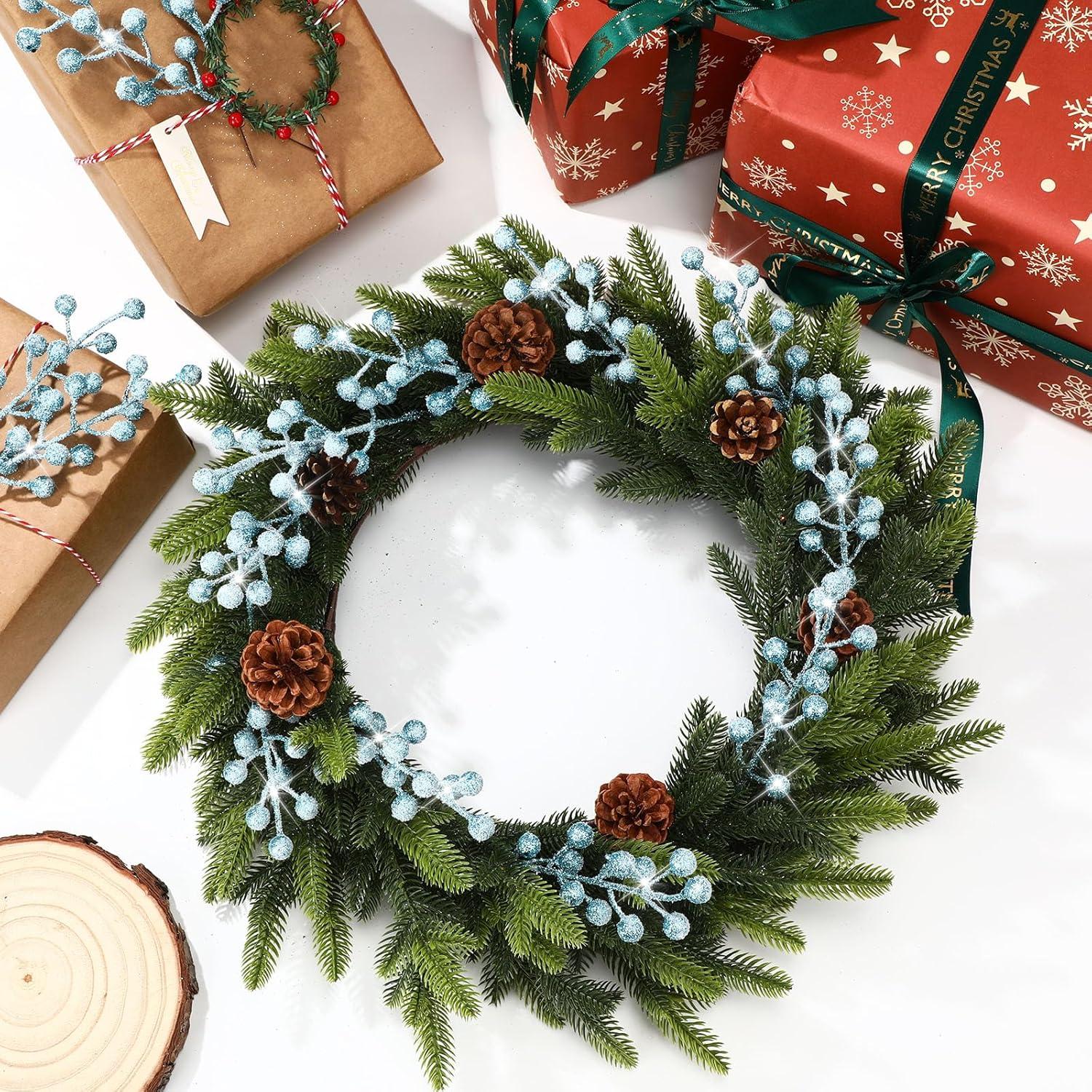 imageGeosar 30 Pieces Artificial Christmas Berry Picks with Snowflake Glitter Artificial Holly Berry Stems for Christmas Tree Ornaments Vases DIY Crafts Home Wedding Party Holiday DecorWhiteBaby Blue