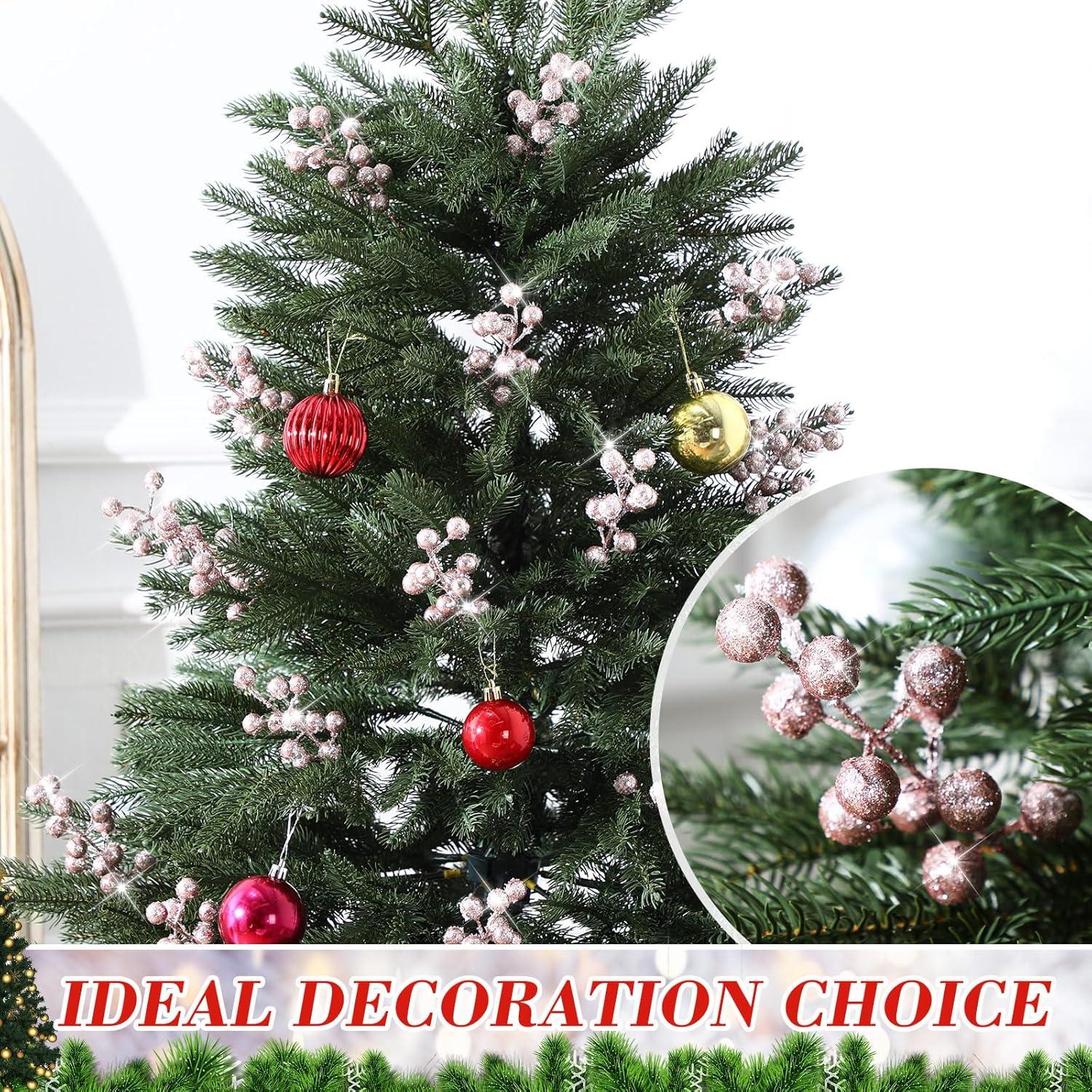 imageGeosar 30 Pieces Artificial Christmas Berry Picks with Snowflake Glitter Artificial Holly Berry Stems for Christmas Tree Ornaments Vases DIY Crafts Home Wedding Party Holiday DecorWhiteRose Gold