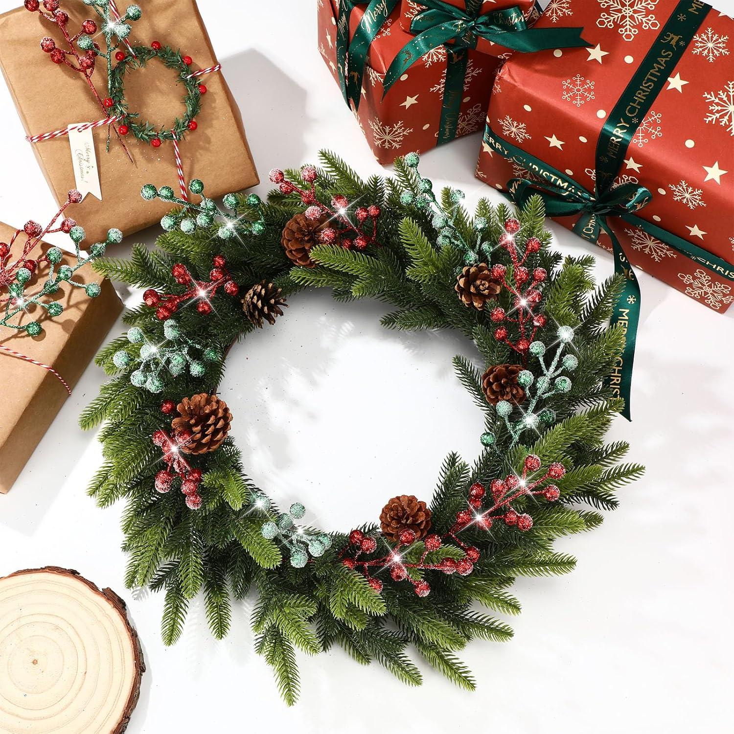 imageGeosar 30 Pieces Artificial Christmas Berry Picks with Snowflake Glitter Artificial Holly Berry Stems for Christmas Tree Ornaments Vases DIY Crafts Home Wedding Party Holiday DecorWhiteGlitter Red  Light Green