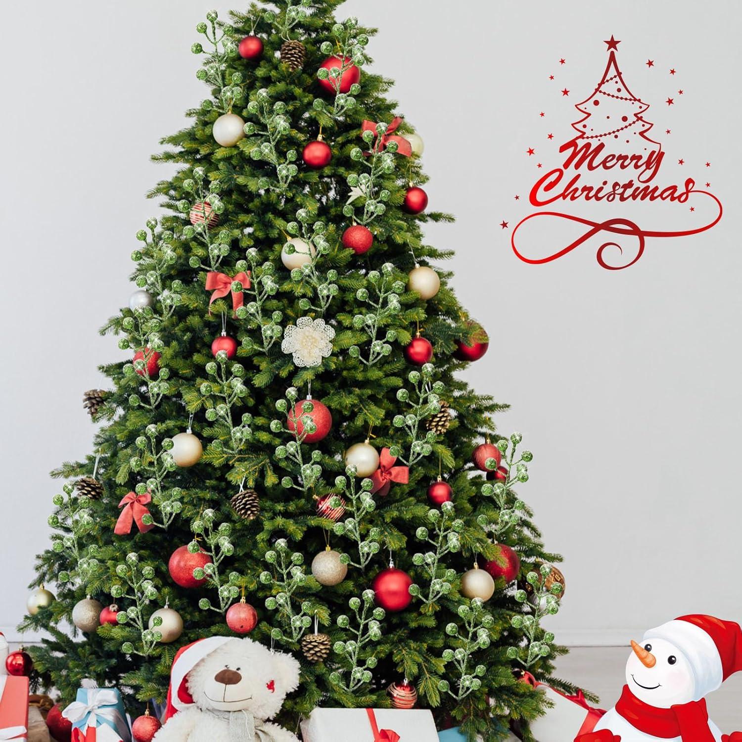 imageGeosar 30 Pieces Artificial Christmas Berry Picks with Snowflake Glitter Artificial Holly Berry Stems for Christmas Tree Ornaments Vases DIY Crafts Home Wedding Party Holiday DecorWhiteGlitter Green