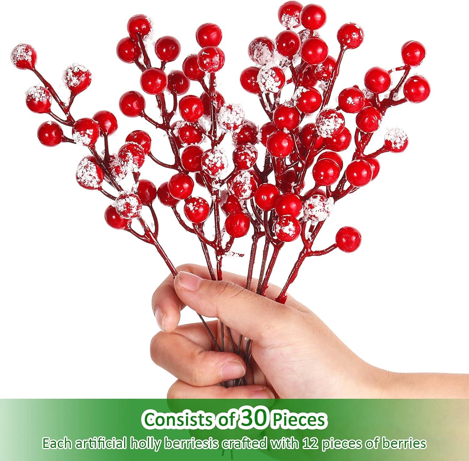 imageGeosar 30 Pieces Artificial Christmas Berry Picks with Snowflake Glitter Artificial Holly Berry Stems for Christmas Tree Ornaments Vases DIY Crafts Home Wedding Party Holiday DecorWhiteRed