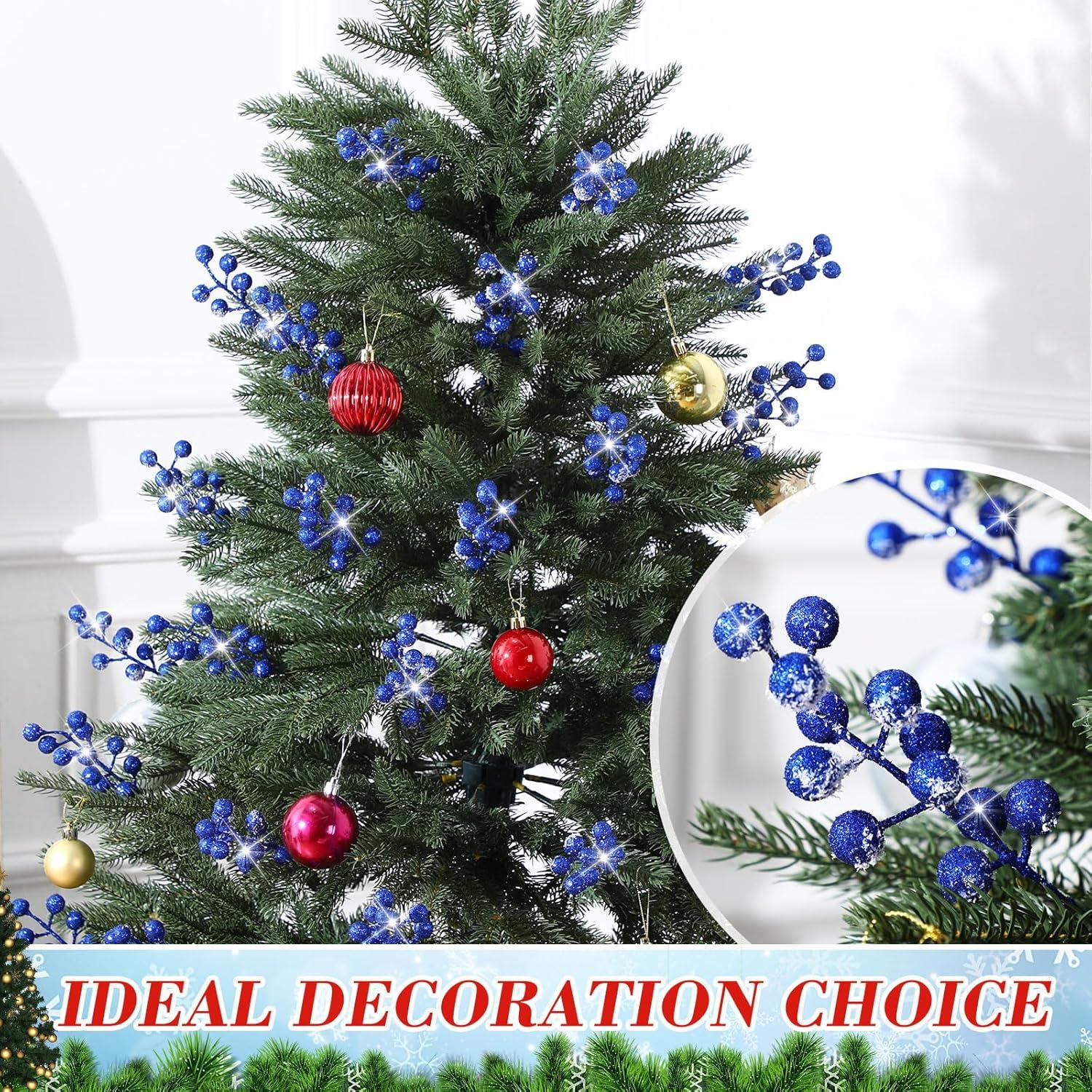 imageGeosar 30 Pieces Artificial Christmas Berry Picks with Snowflake Glitter Artificial Holly Berry Stems for Christmas Tree Ornaments Vases DIY Crafts Home Wedding Party Holiday DecorWhiteBlue