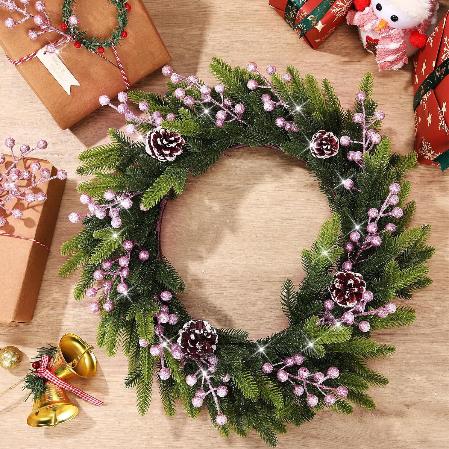 imageGeosar 30 Pieces Artificial Christmas Berry Picks with Snowflake Glitter Artificial Holly Berry Stems for Christmas Tree Ornaments Vases DIY Crafts Home Wedding Party Holiday DecorWhiteGlitter Pink