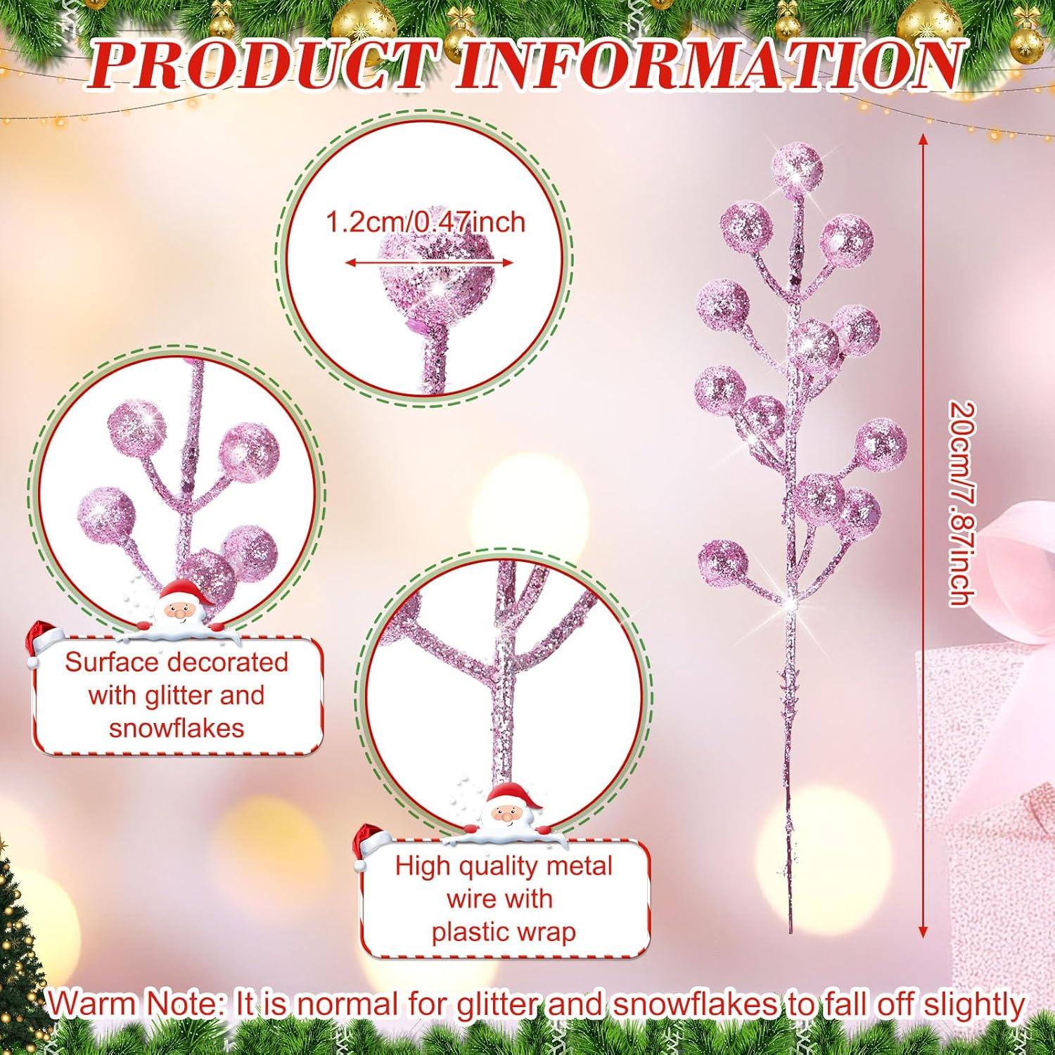 imageGeosar 30 Pieces Artificial Christmas Berry Picks with Snowflake Glitter Artificial Holly Berry Stems for Christmas Tree Ornaments Vases DIY Crafts Home Wedding Party Holiday DecorWhiteGlitter Pink