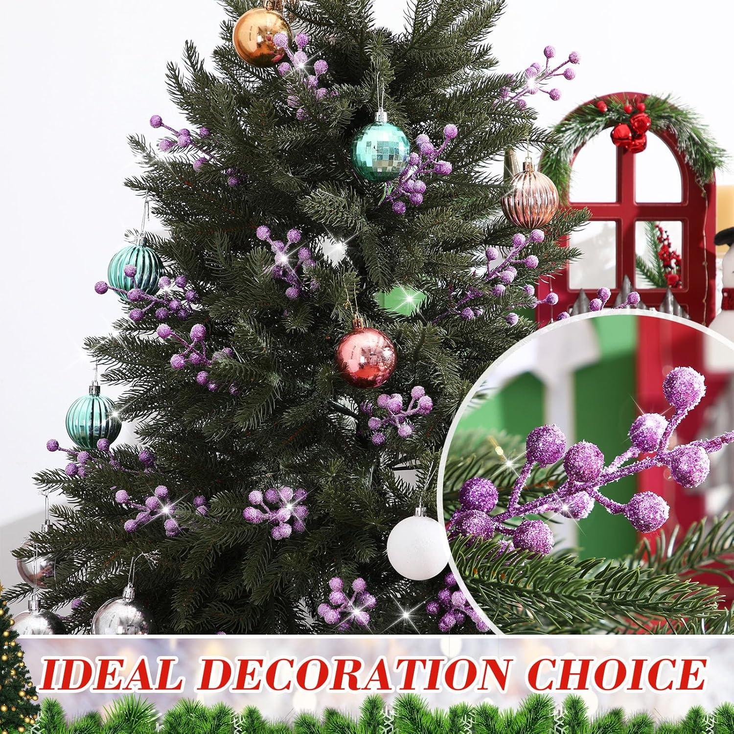 imageGeosar 30 Pieces Artificial Christmas Berry Picks with Snowflake Glitter Artificial Holly Berry Stems for Christmas Tree Ornaments Vases DIY Crafts Home Wedding Party Holiday DecorWhiteGlitter Purple