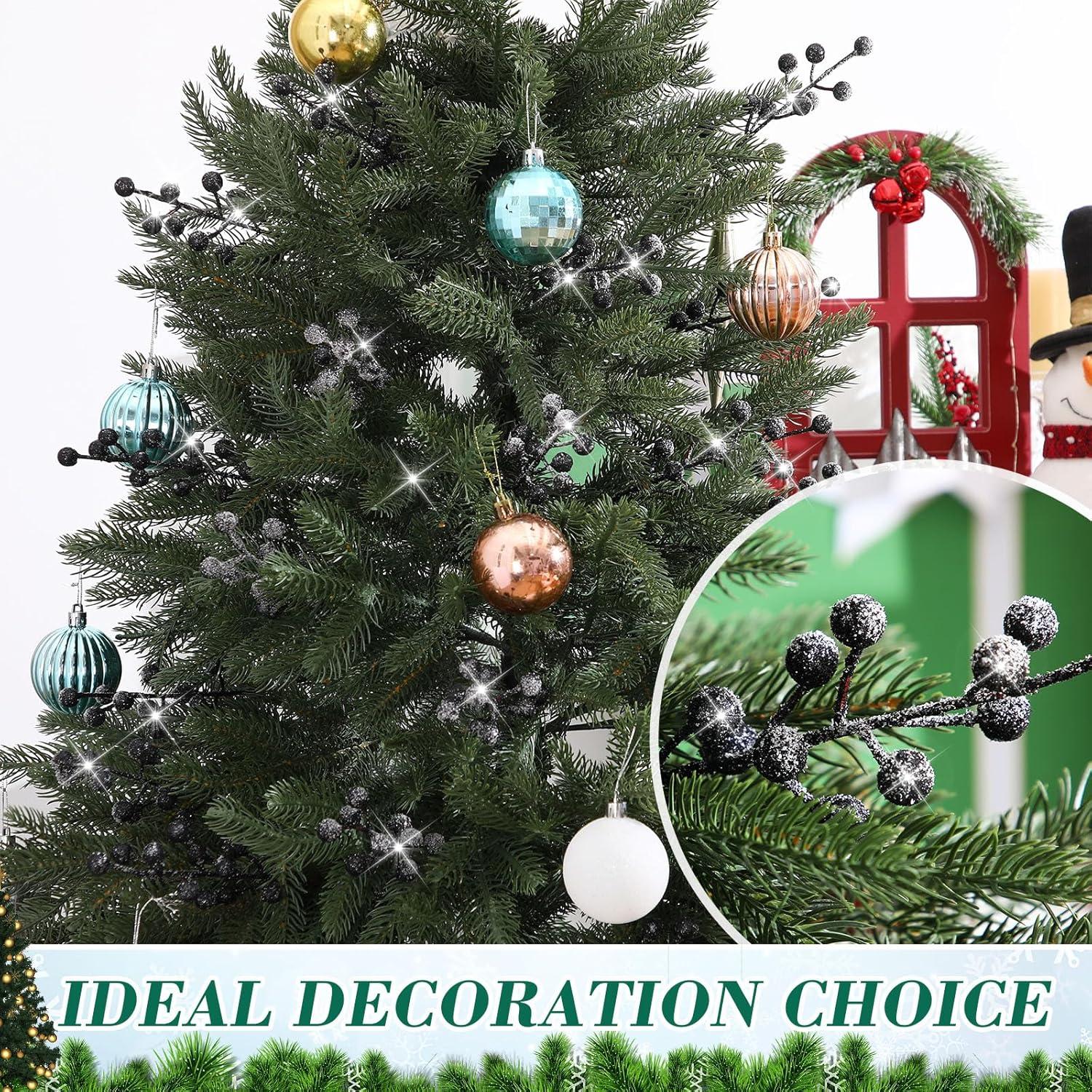 imageGeosar 30 Pieces Artificial Christmas Berry Picks with Snowflake Glitter Artificial Holly Berry Stems for Christmas Tree Ornaments Vases DIY Crafts Home Wedding Party Holiday DecorWhiteBlack