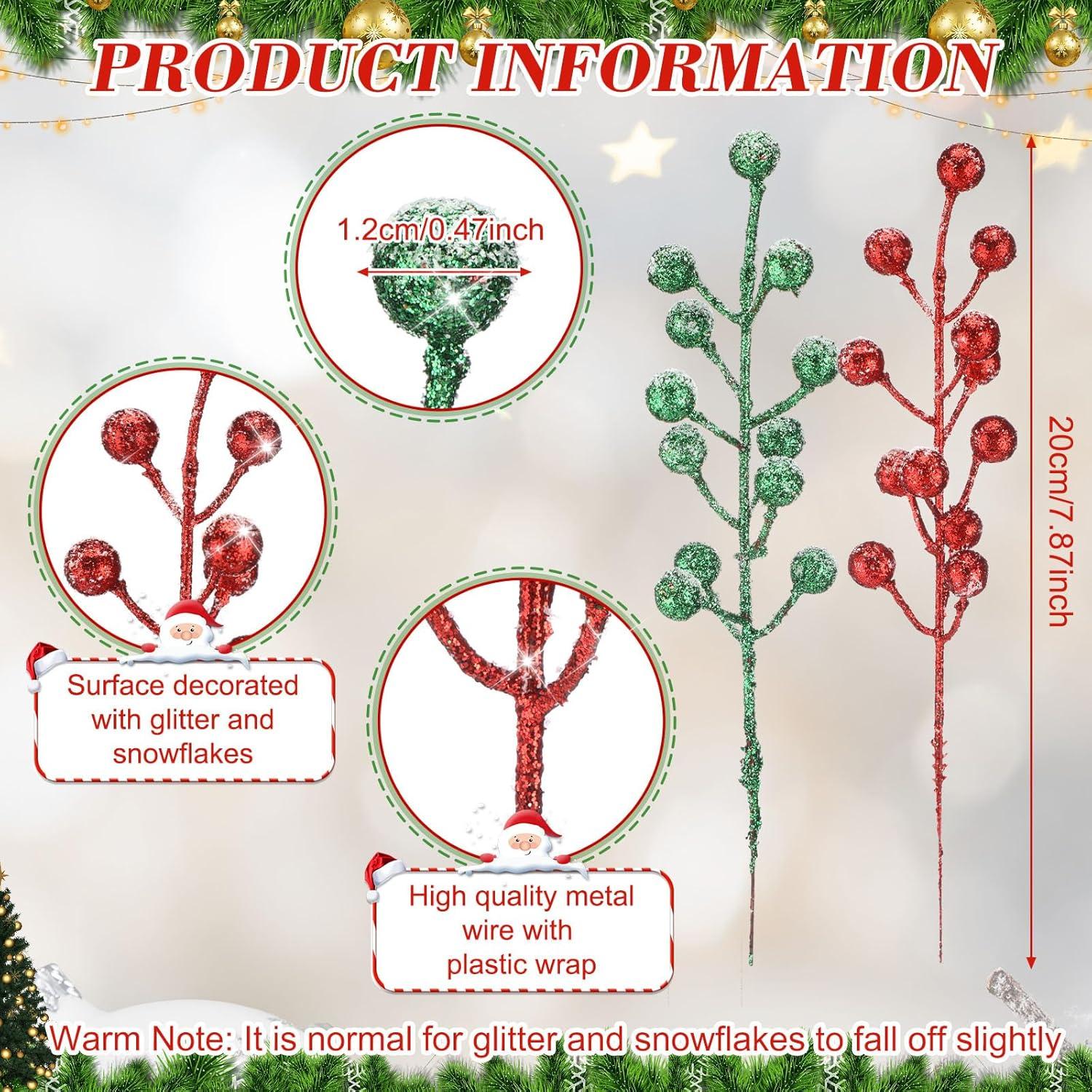 imageGeosar 30 Pieces Artificial Christmas Berry Picks with Snowflake Glitter Artificial Holly Berry Stems for Christmas Tree Ornaments Vases DIY Crafts Home Wedding Party Holiday DecorWhiteGlitter Red  Light Green