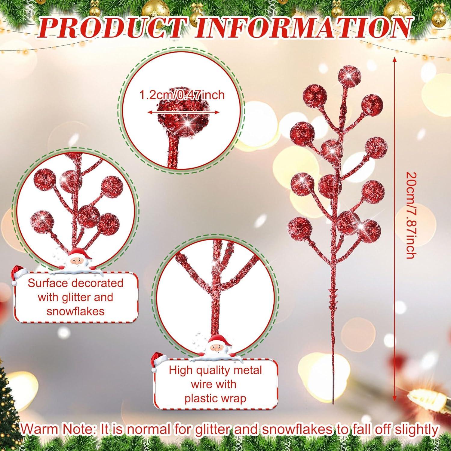 imageGeosar 30 Pieces Artificial Christmas Berry Picks with Snowflake Glitter Artificial Holly Berry Stems for Christmas Tree Ornaments Vases DIY Crafts Home Wedding Party Holiday DecorWhiteGlitter Red
