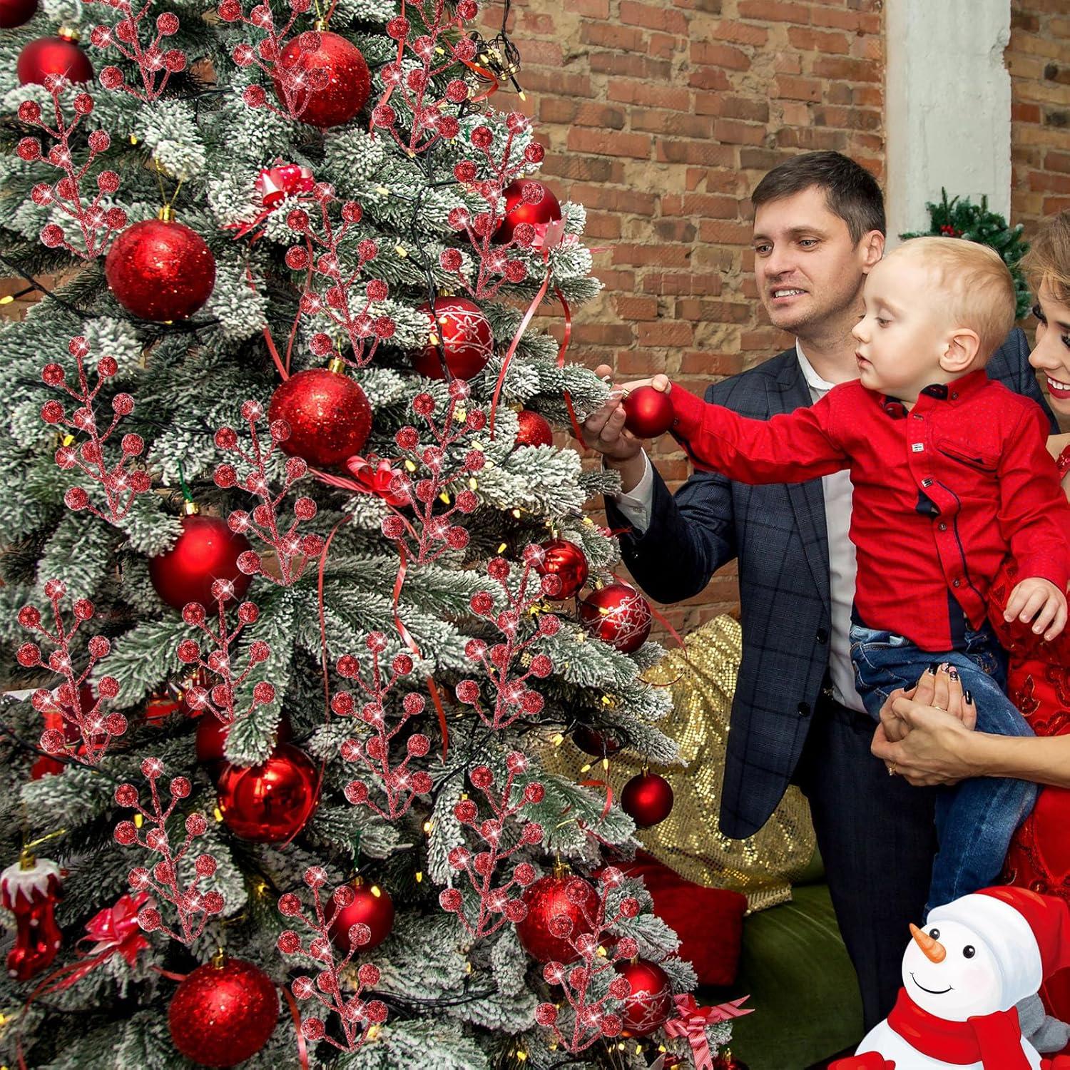 imageGeosar 30 Pieces Artificial Christmas Berry Picks with Snowflake Glitter Artificial Holly Berry Stems for Christmas Tree Ornaments Vases DIY Crafts Home Wedding Party Holiday DecorWhiteGlitter Red