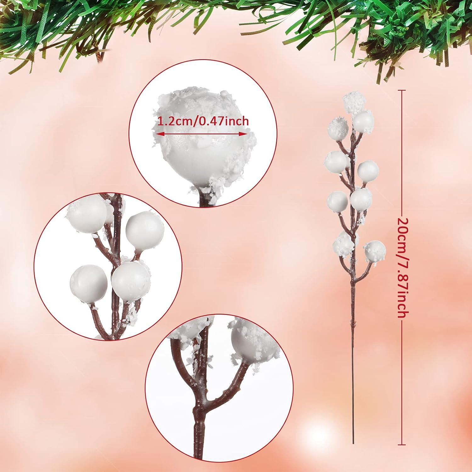 imageGeosar 30 Pieces Artificial Christmas Berry Picks with Snowflake Glitter Artificial Holly Berry Stems for Christmas Tree Ornaments Vases DIY Crafts Home Wedding Party Holiday DecorWhiteWhite