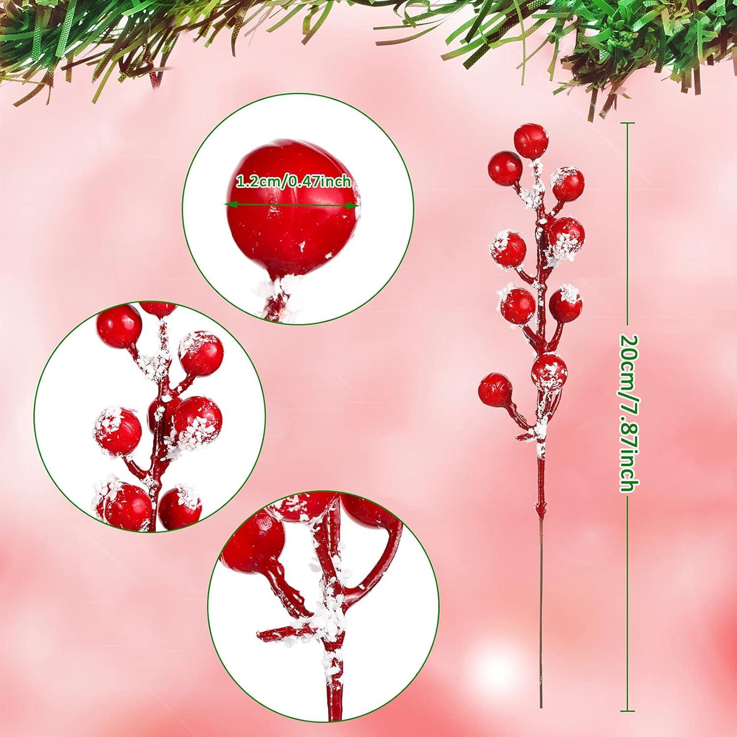 imageGeosar 30 Pieces Artificial Christmas Berry Picks with Snowflake Glitter Artificial Holly Berry Stems for Christmas Tree Ornaments Vases DIY Crafts Home Wedding Party Holiday DecorWhiteRed