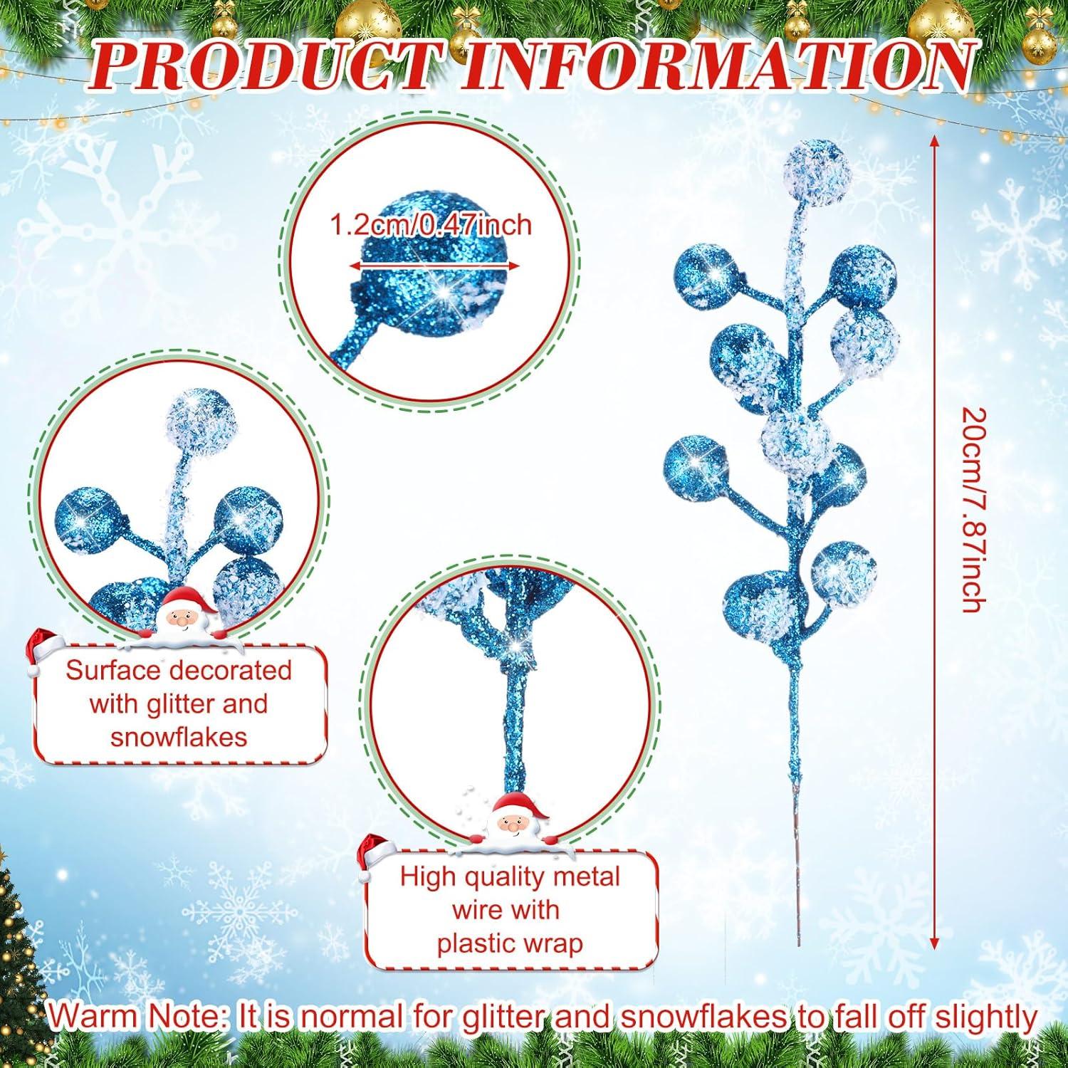imageGeosar 30 Pieces Artificial Christmas Berry Picks with Snowflake Glitter Artificial Holly Berry Stems for Christmas Tree Ornaments Vases DIY Crafts Home Wedding Party Holiday DecorWhiteLight Blue