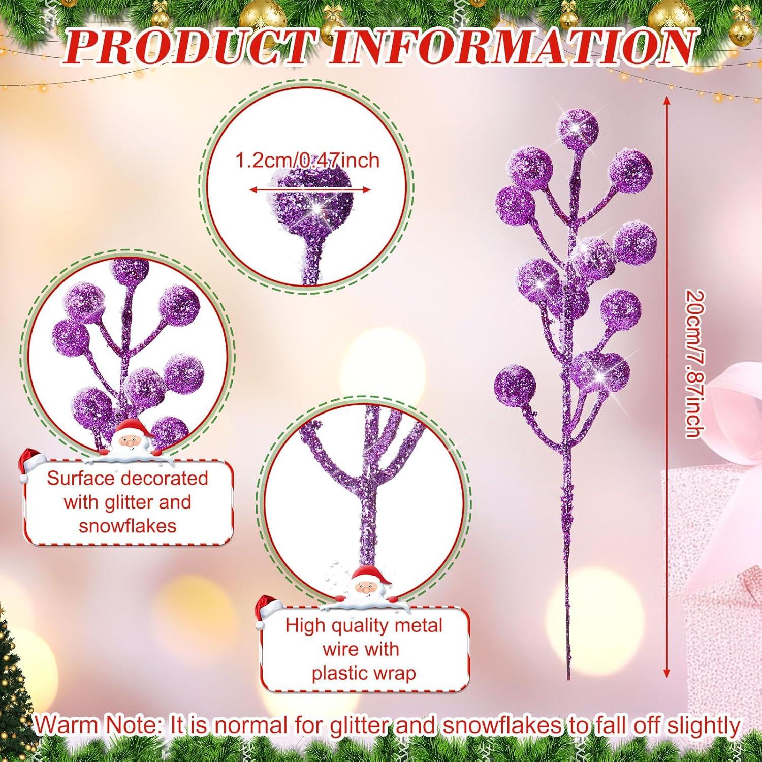 imageGeosar 30 Pieces Artificial Christmas Berry Picks with Snowflake Glitter Artificial Holly Berry Stems for Christmas Tree Ornaments Vases DIY Crafts Home Wedding Party Holiday DecorWhiteGlitter Purple