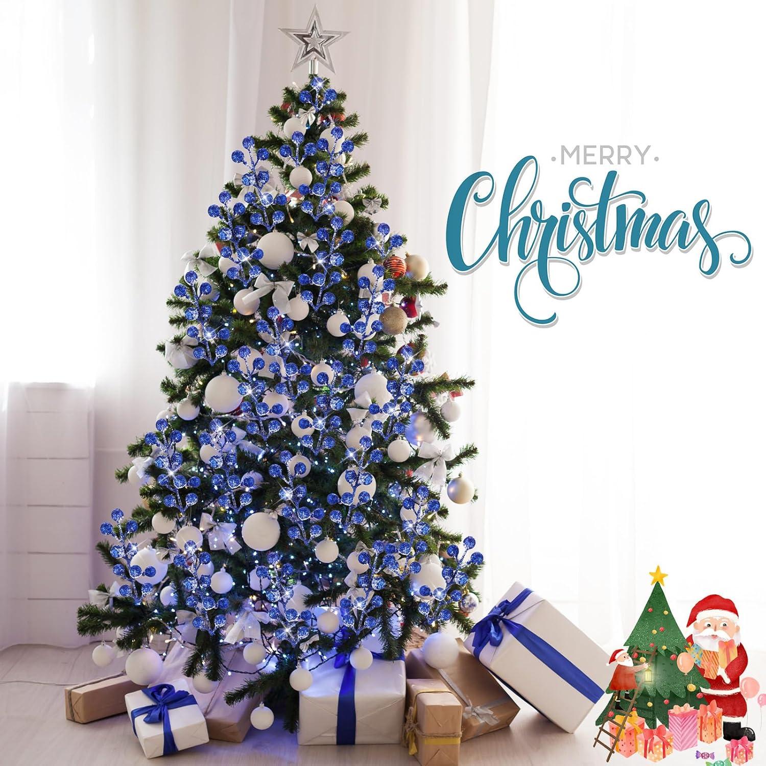 imageGeosar 30 Pieces Artificial Christmas Berry Picks with Snowflake Glitter Artificial Holly Berry Stems for Christmas Tree Ornaments Vases DIY Crafts Home Wedding Party Holiday DecorWhiteBlue