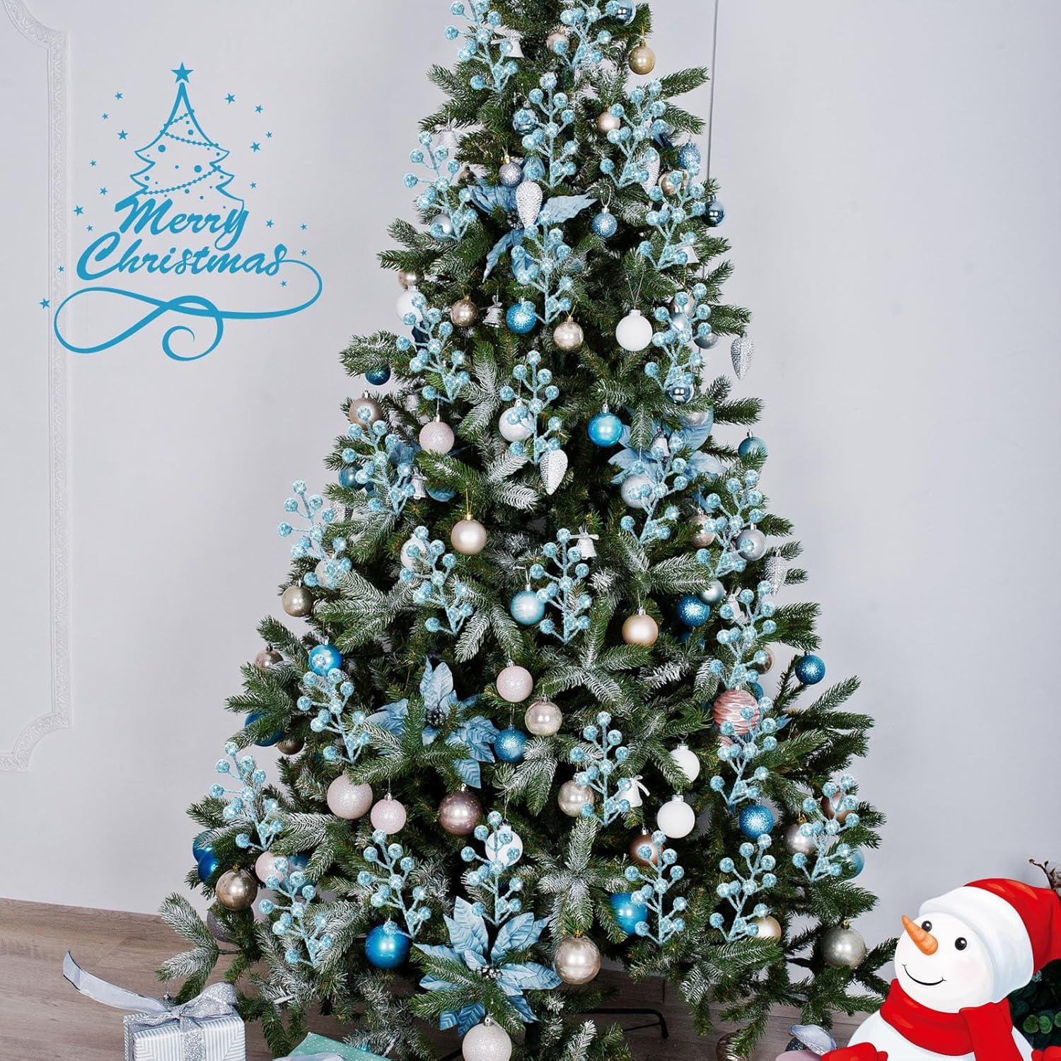 imageGeosar 30 Pieces Artificial Christmas Berry Picks with Snowflake Glitter Artificial Holly Berry Stems for Christmas Tree Ornaments Vases DIY Crafts Home Wedding Party Holiday DecorWhiteBaby Blue