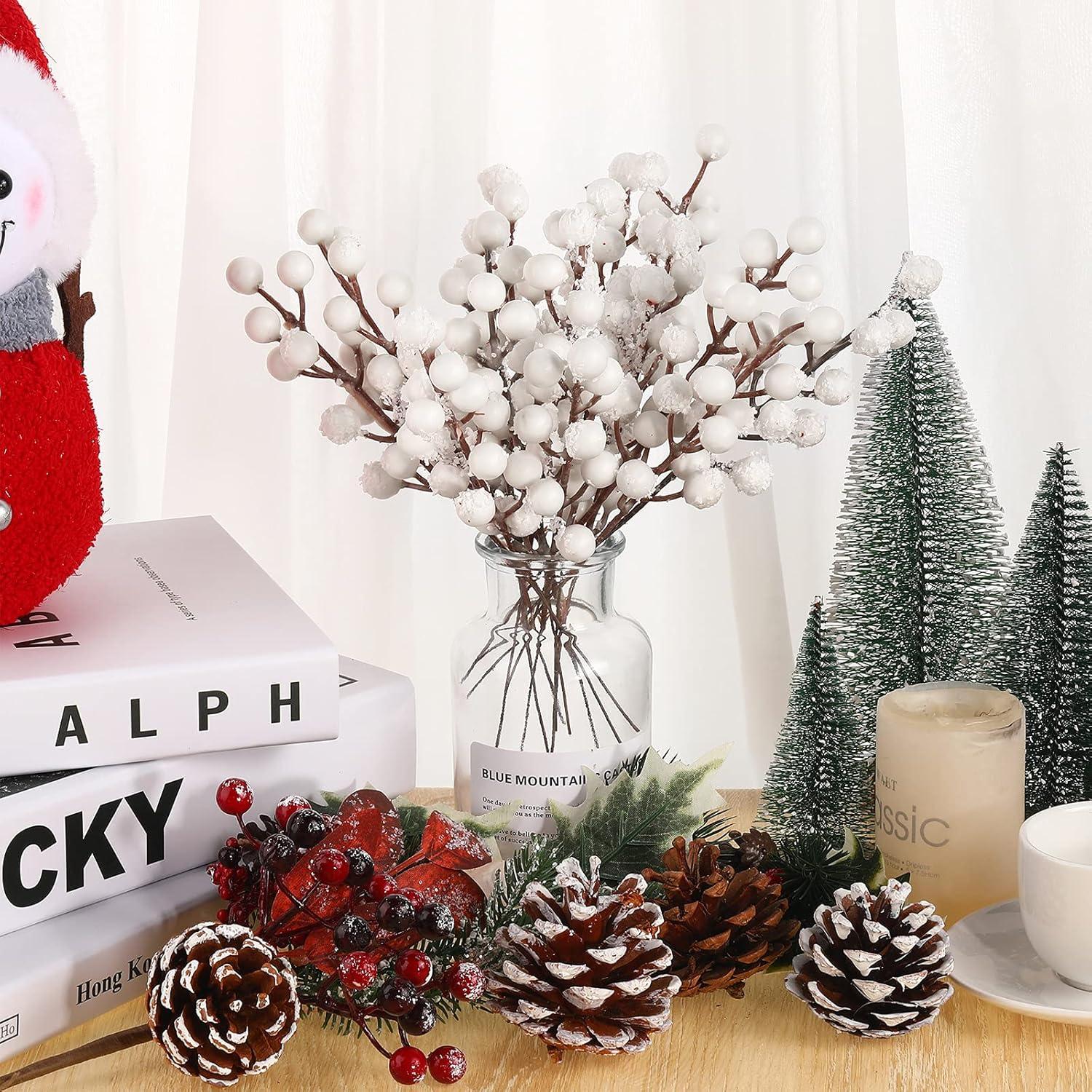 imageGeosar 30 Pieces Artificial Christmas Berry Picks with Snowflake Glitter Artificial Holly Berry Stems for Christmas Tree Ornaments Vases DIY Crafts Home Wedding Party Holiday DecorWhiteWhite