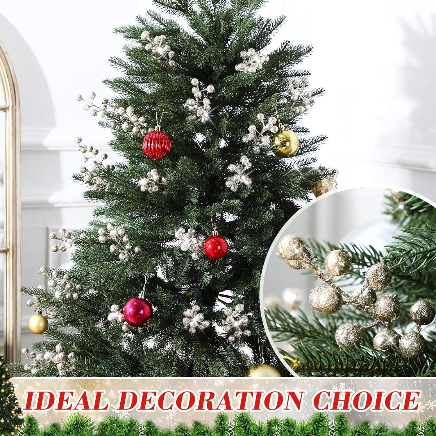 imageGeosar 30 Pieces Artificial Christmas Berry Picks with Snowflake Glitter Artificial Holly Berry Stems for Christmas Tree Ornaments Vases DIY Crafts Home Wedding Party Holiday DecorWhiteChampagne