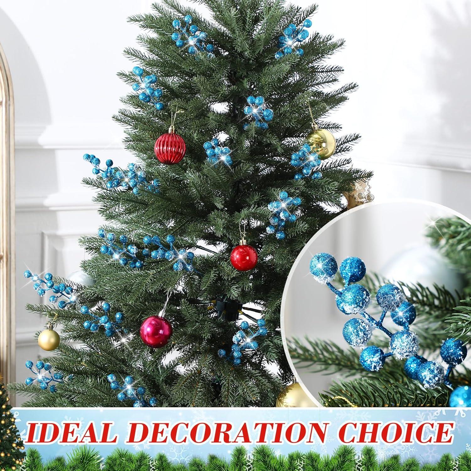 imageGeosar 30 Pieces Artificial Christmas Berry Picks with Snowflake Glitter Artificial Holly Berry Stems for Christmas Tree Ornaments Vases DIY Crafts Home Wedding Party Holiday DecorWhiteLight Blue