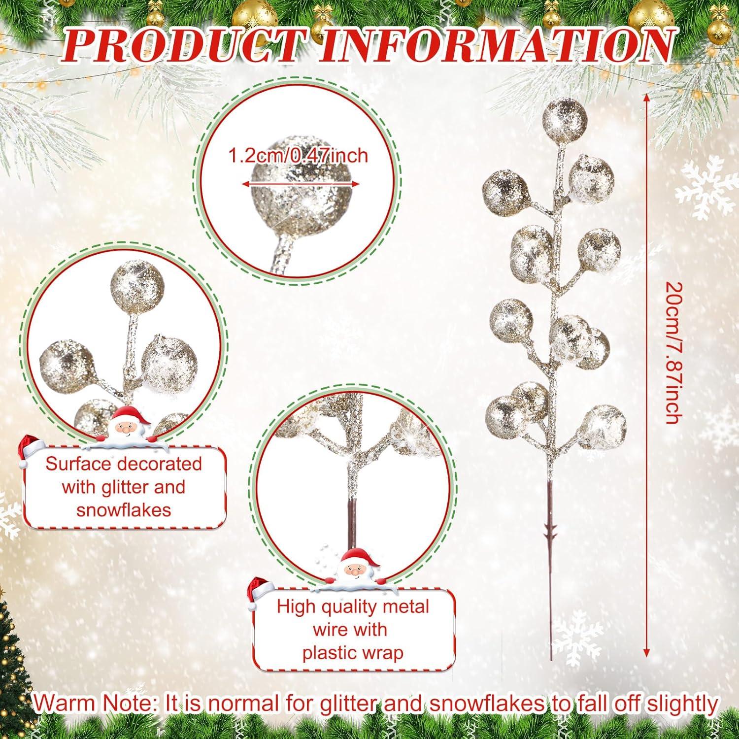 imageGeosar 30 Pieces Artificial Christmas Berry Picks with Snowflake Glitter Artificial Holly Berry Stems for Christmas Tree Ornaments Vases DIY Crafts Home Wedding Party Holiday DecorWhiteChampagne