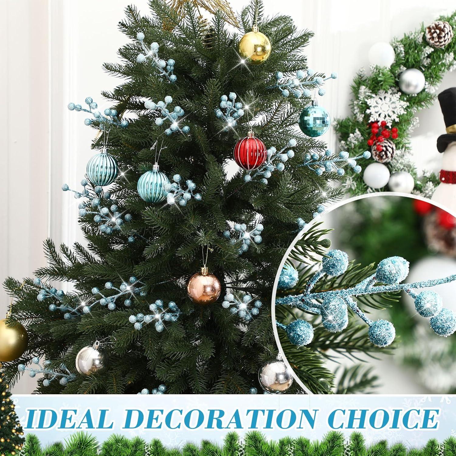 imageGeosar 30 Pieces Artificial Christmas Berry Picks with Snowflake Glitter Artificial Holly Berry Stems for Christmas Tree Ornaments Vases DIY Crafts Home Wedding Party Holiday DecorWhiteBaby Blue