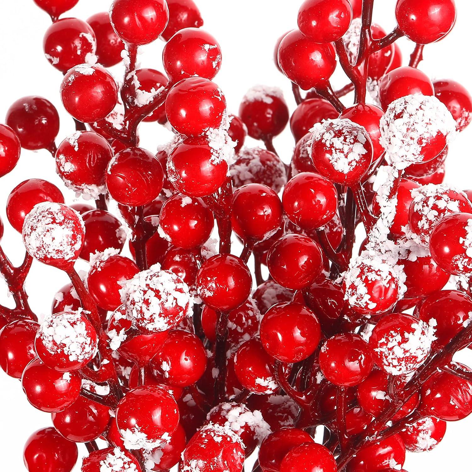 imageGeosar 30 Pieces Artificial Christmas Berry Picks with Snowflake Glitter Artificial Holly Berry Stems for Christmas Tree Ornaments Vases DIY Crafts Home Wedding Party Holiday DecorWhiteRed