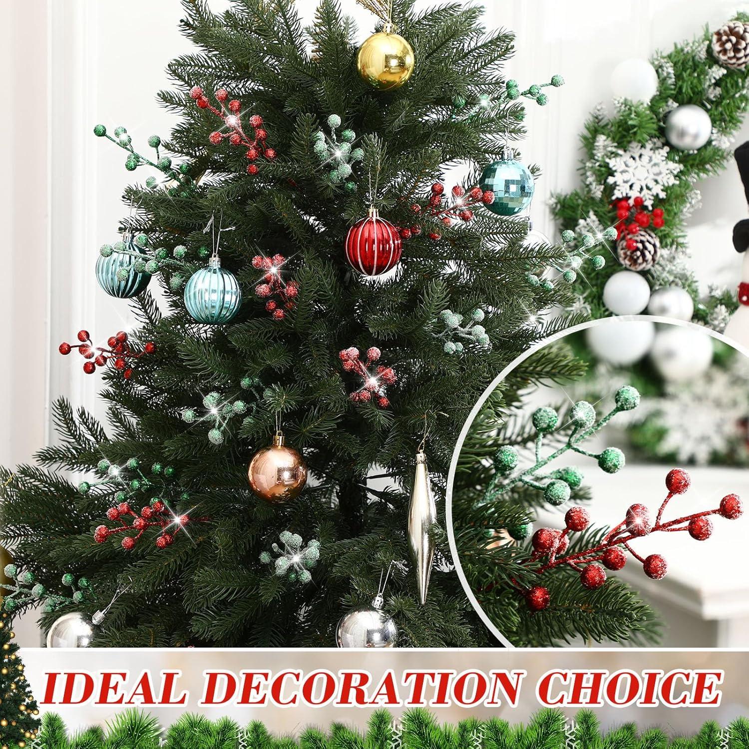 imageGeosar 30 Pieces Artificial Christmas Berry Picks with Snowflake Glitter Artificial Holly Berry Stems for Christmas Tree Ornaments Vases DIY Crafts Home Wedding Party Holiday DecorWhiteGlitter Red  Light Green