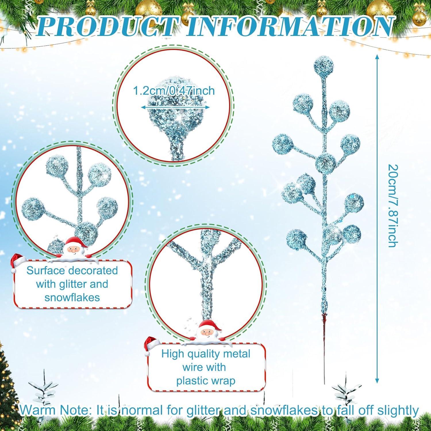 imageGeosar 30 Pieces Artificial Christmas Berry Picks with Snowflake Glitter Artificial Holly Berry Stems for Christmas Tree Ornaments Vases DIY Crafts Home Wedding Party Holiday DecorWhiteBaby Blue