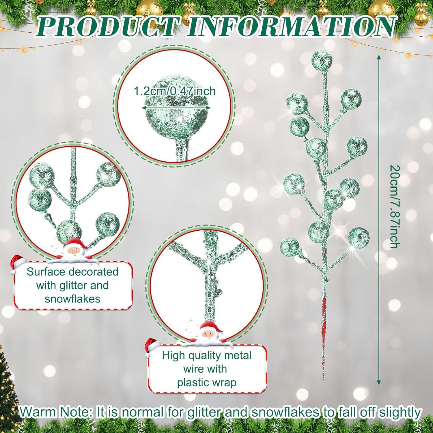 imageGeosar 30 Pieces Artificial Christmas Berry Picks with Snowflake Glitter Artificial Holly Berry Stems for Christmas Tree Ornaments Vases DIY Crafts Home Wedding Party Holiday DecorWhiteTurquoise