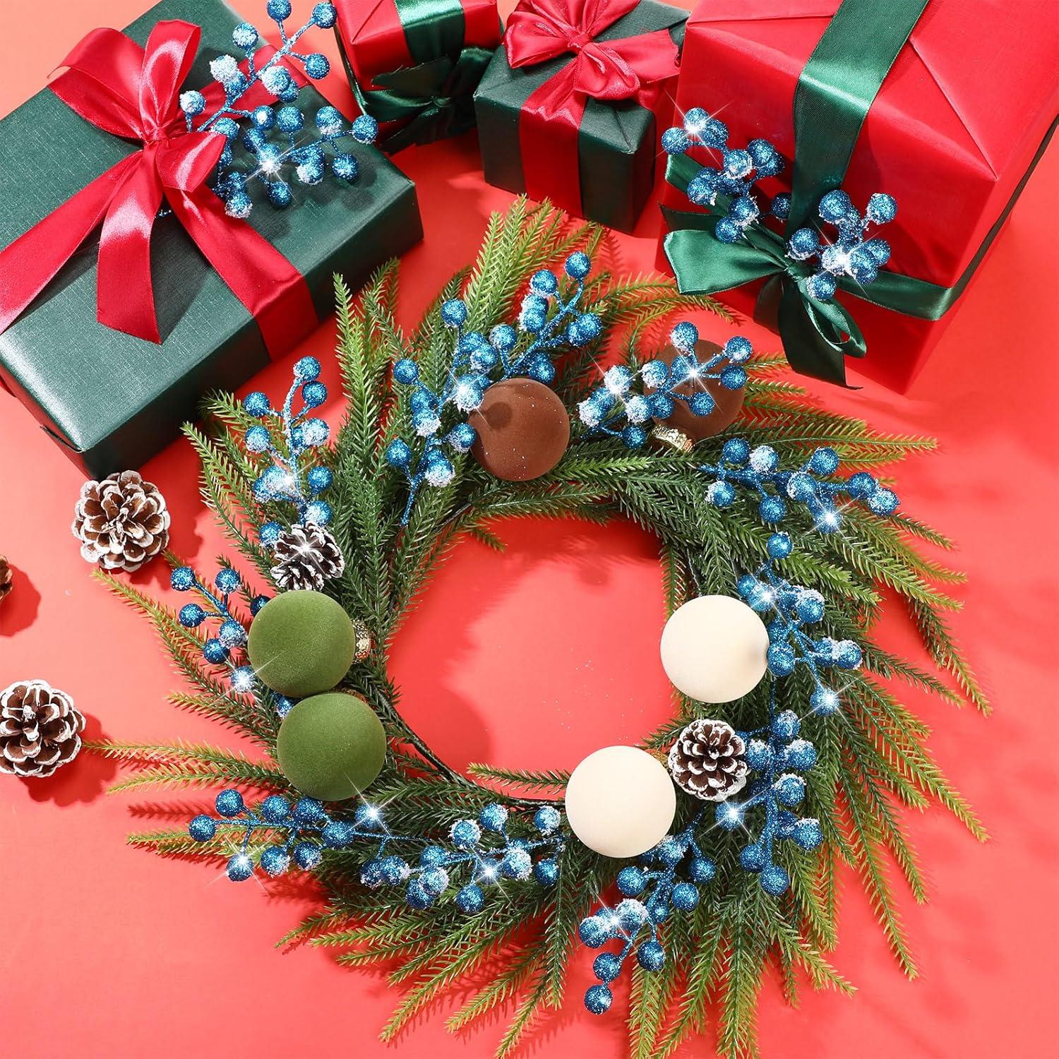 imageGeosar 30 Pieces Artificial Christmas Berry Picks with Snowflake Glitter Artificial Holly Berry Stems for Christmas Tree Ornaments Vases DIY Crafts Home Wedding Party Holiday DecorWhiteLight Blue