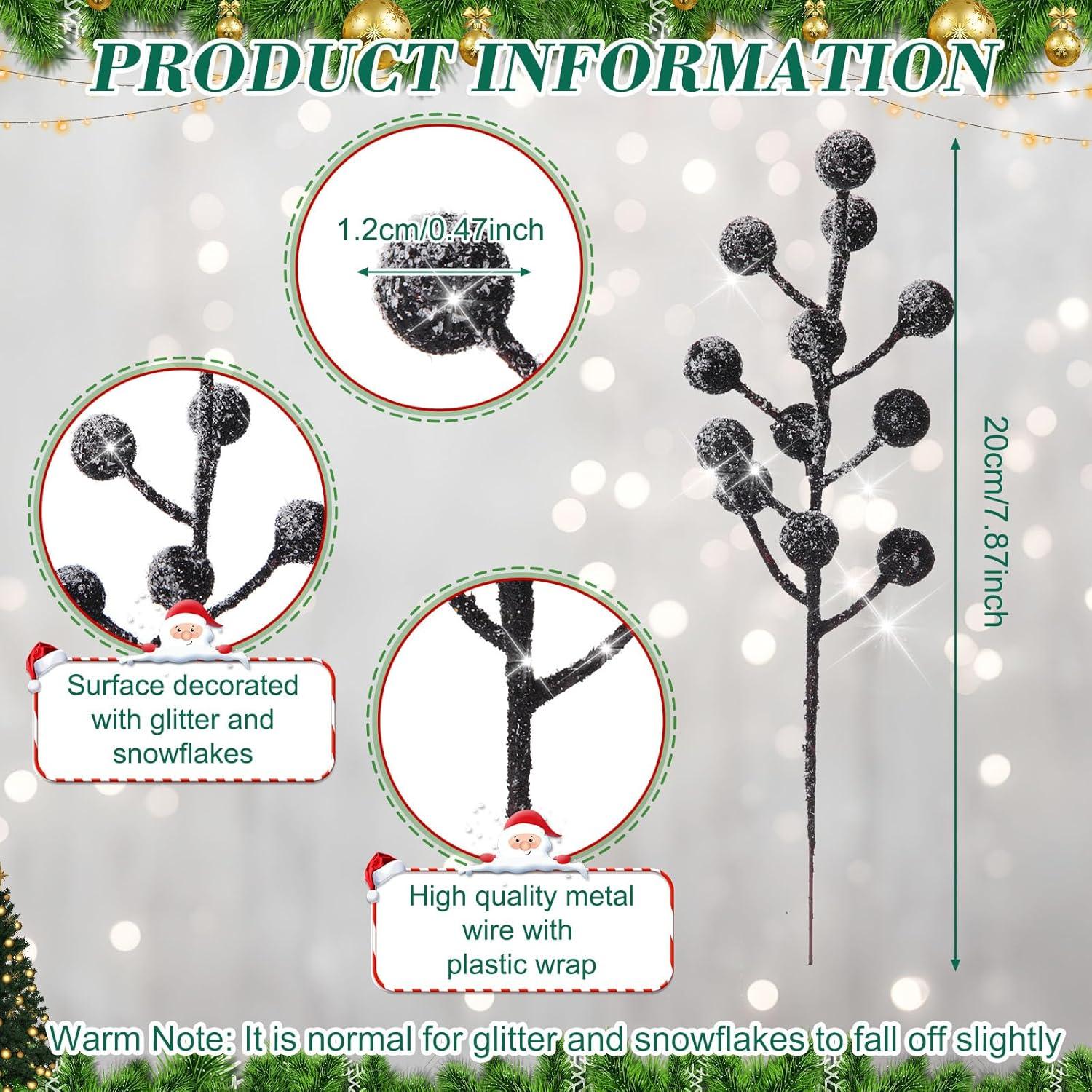 imageGeosar 30 Pieces Artificial Christmas Berry Picks with Snowflake Glitter Artificial Holly Berry Stems for Christmas Tree Ornaments Vases DIY Crafts Home Wedding Party Holiday DecorWhiteBlack