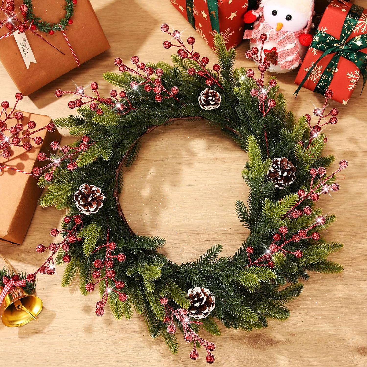 imageGeosar 30 Pieces Artificial Christmas Berry Picks with Snowflake Glitter Artificial Holly Berry Stems for Christmas Tree Ornaments Vases DIY Crafts Home Wedding Party Holiday DecorWhiteGlitter Red