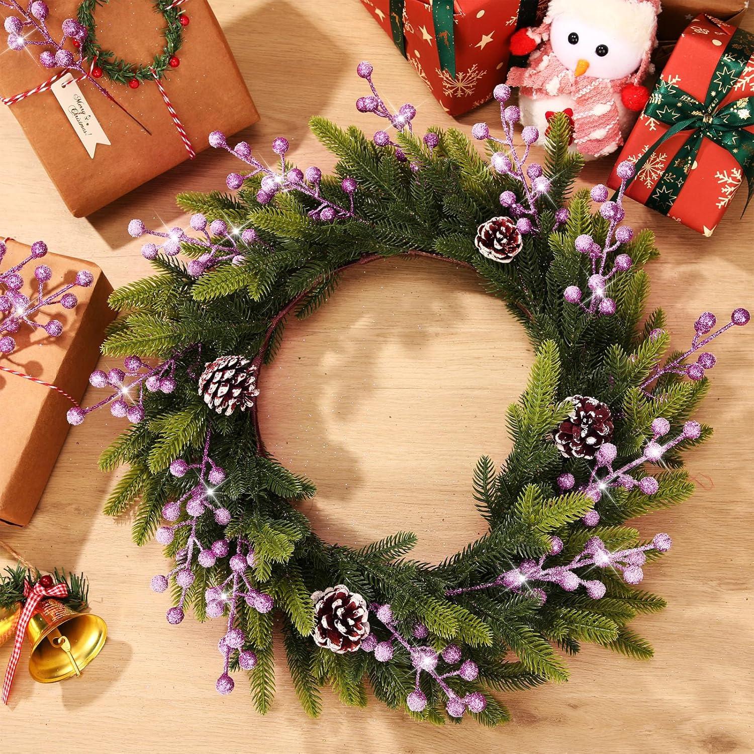 imageGeosar 30 Pieces Artificial Christmas Berry Picks with Snowflake Glitter Artificial Holly Berry Stems for Christmas Tree Ornaments Vases DIY Crafts Home Wedding Party Holiday DecorWhiteGlitter Purple